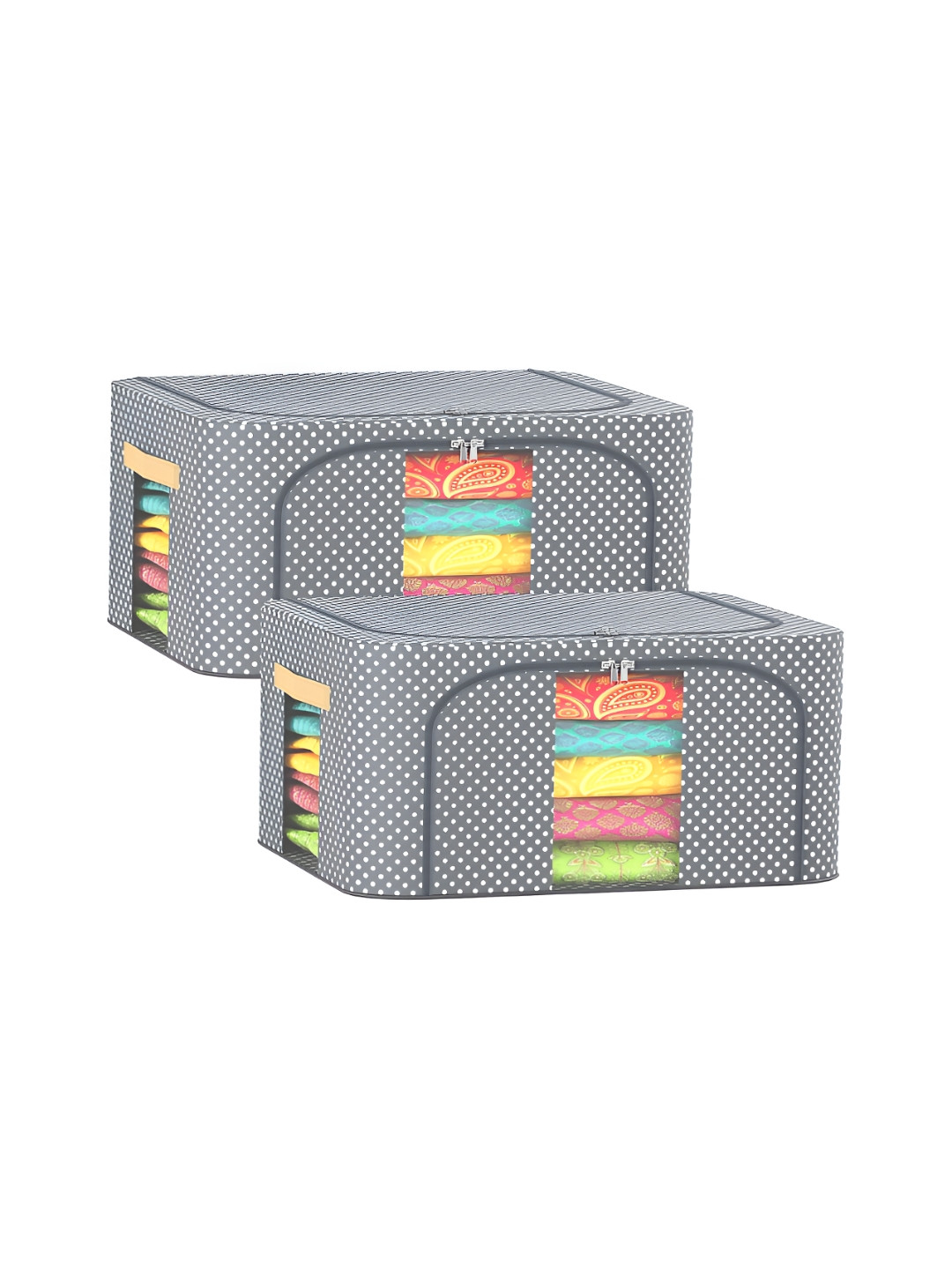 Aura Grey & White 2 Pcs Parachute Foldable Metal Frame Storage Basket Wardrobe Organisers