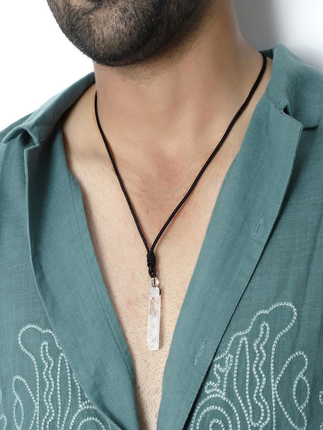 Nirvana Stainless Steel Quartz Stones Studded Geometric Pendants