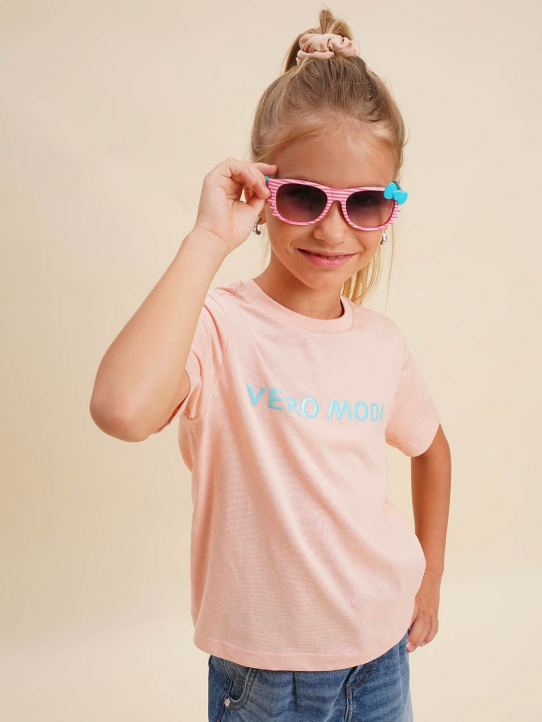 Vero Moda Girls Brand Logo Printed Round Neck Cotton T-shirt