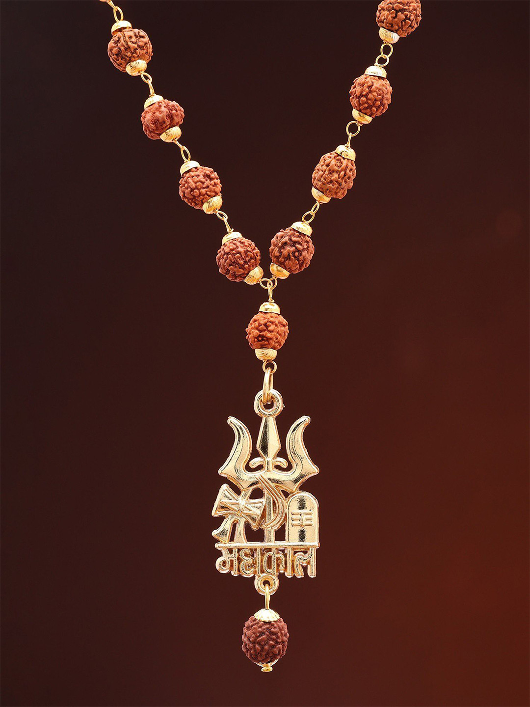 Exotic India Trident Damru Shivalinga Genuine Rudraksha Mala Necklace