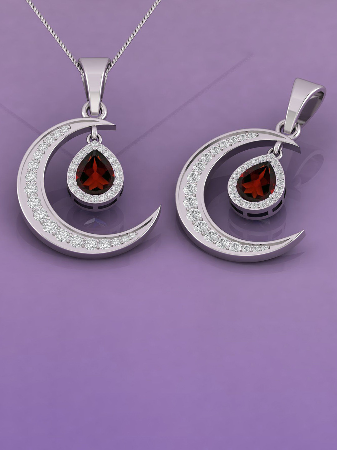 LMDPRAJAPATIS 925 Sterling Silver-Plated Garnet Gemstone Studded Spherical Shaped Pendant