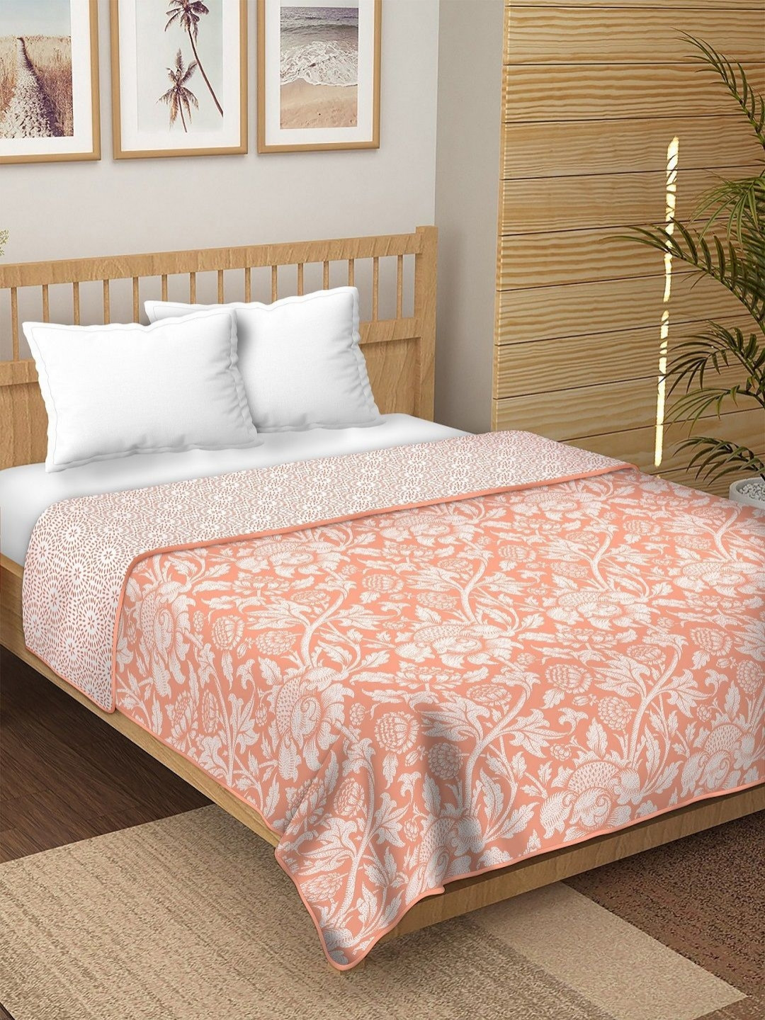 tundwal's Orange & White Floral Cotton AC Room 210 GSM Single Bed Dohar