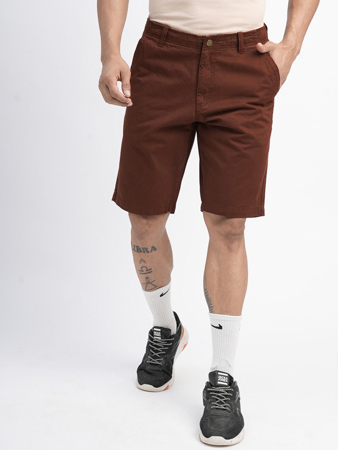 PRONK Men Brown Knee Length Regular Fit Chino Shorts