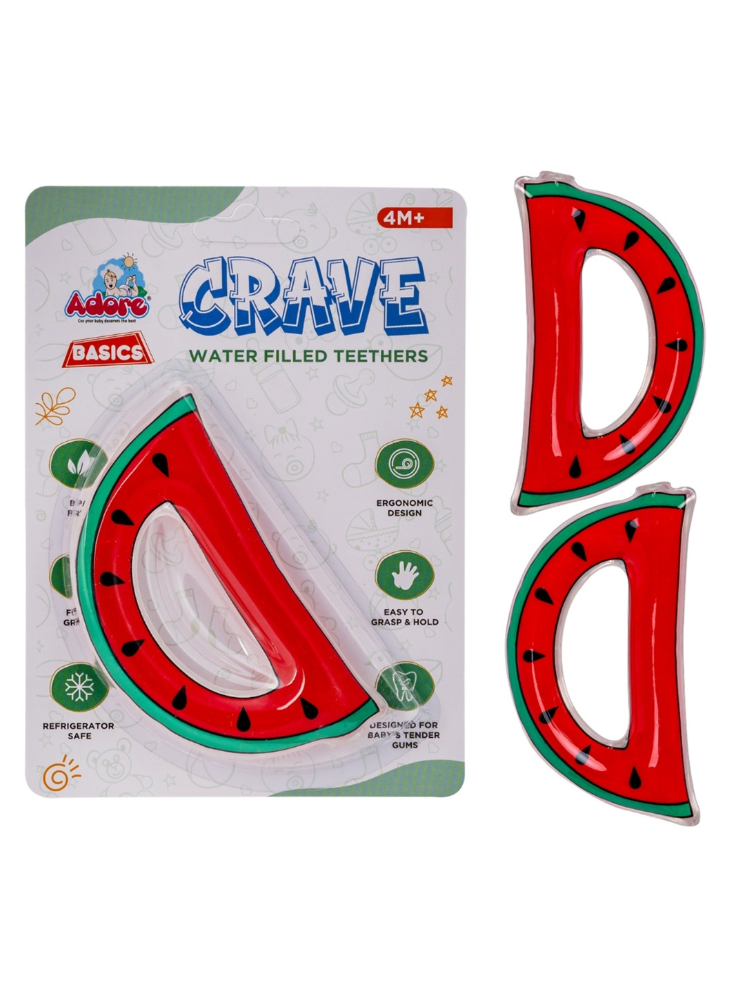 Adore Kids 2Pc Red & Green Watermelon Shape Crave Water Filled Teethers