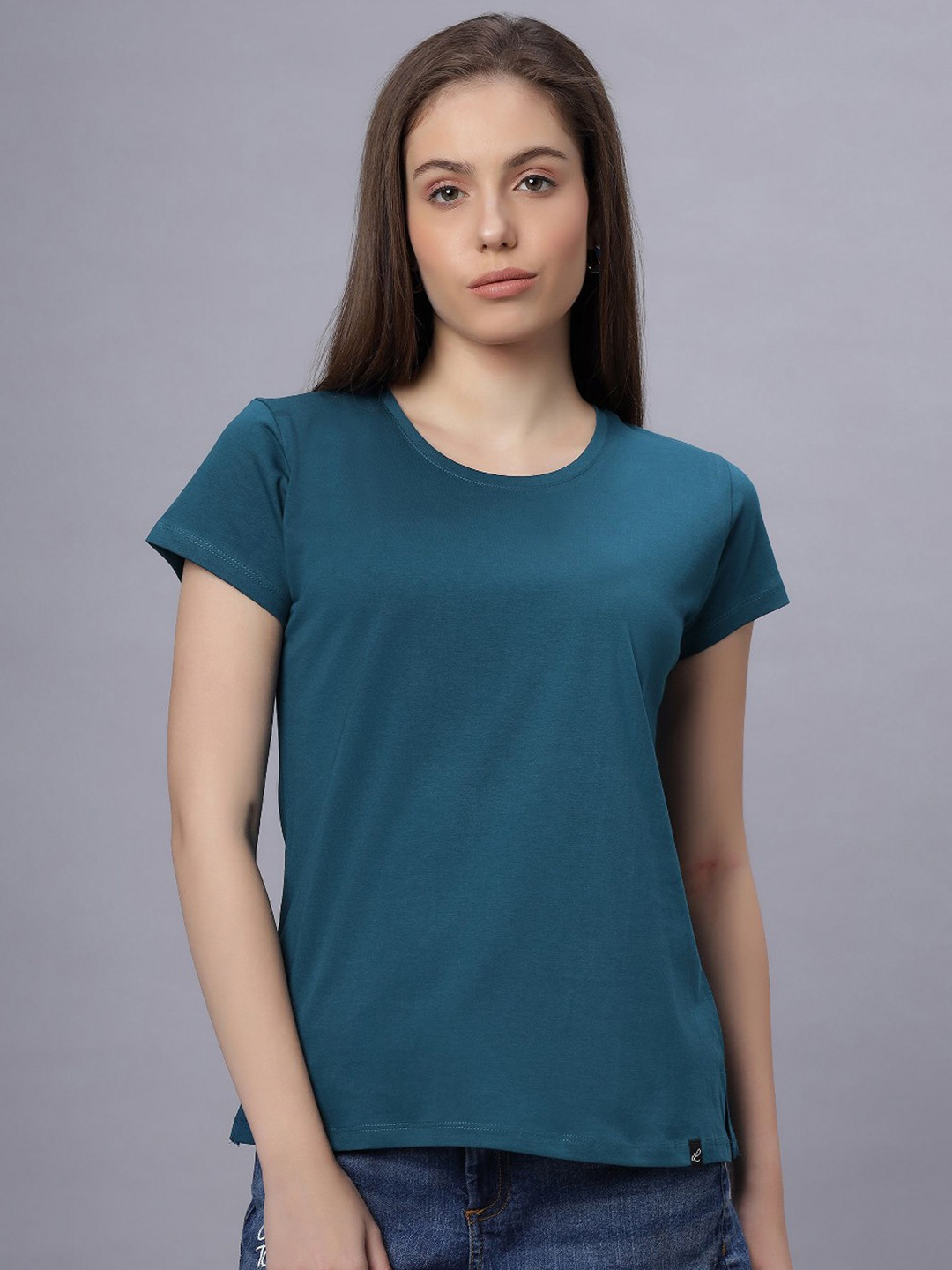 QUIRA Round Neck Short Sleeves Regular Fit Cotton T-shirt