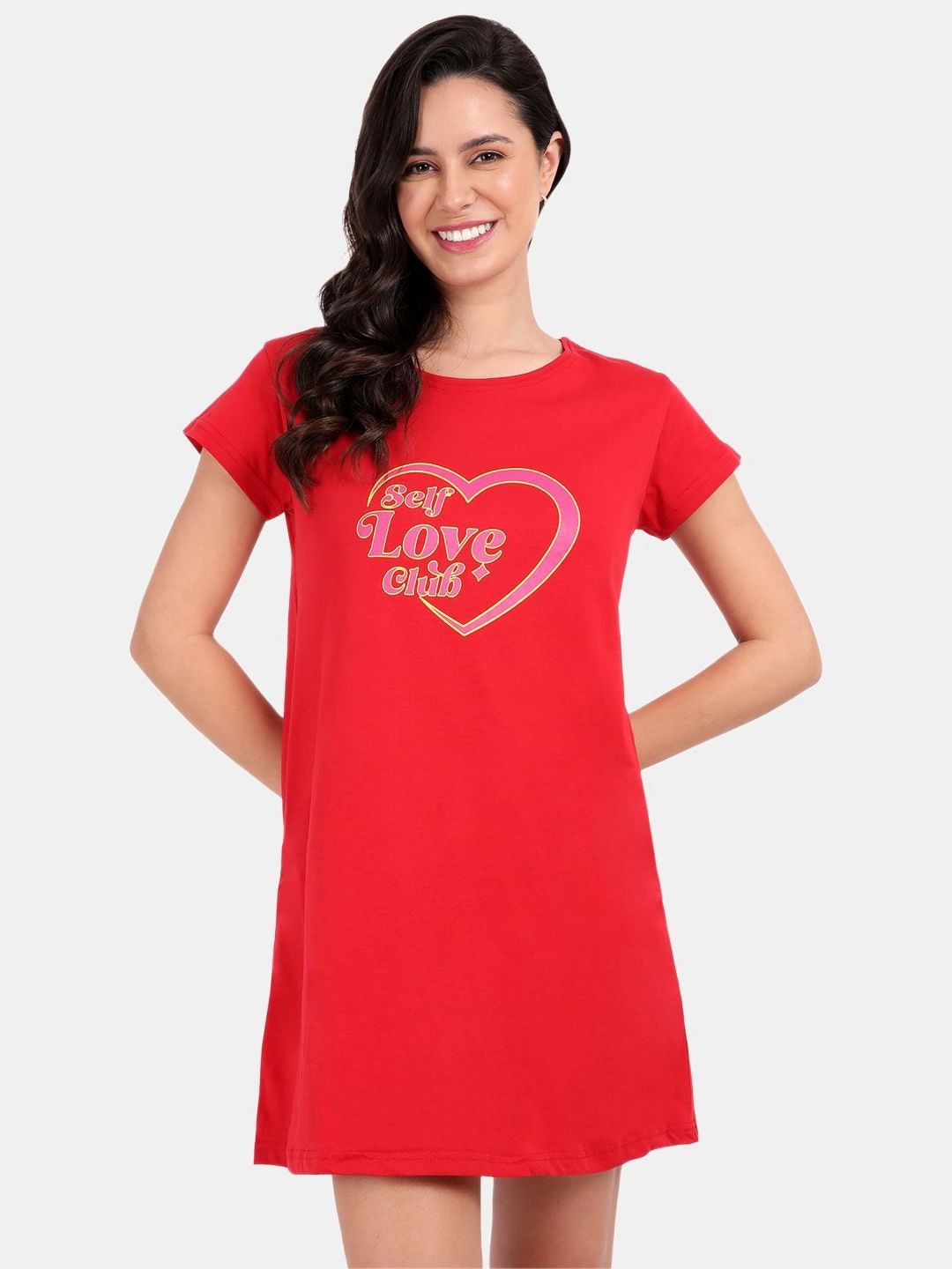 SNAPPY B Typography Printed Cotton T-shirt Nightdress