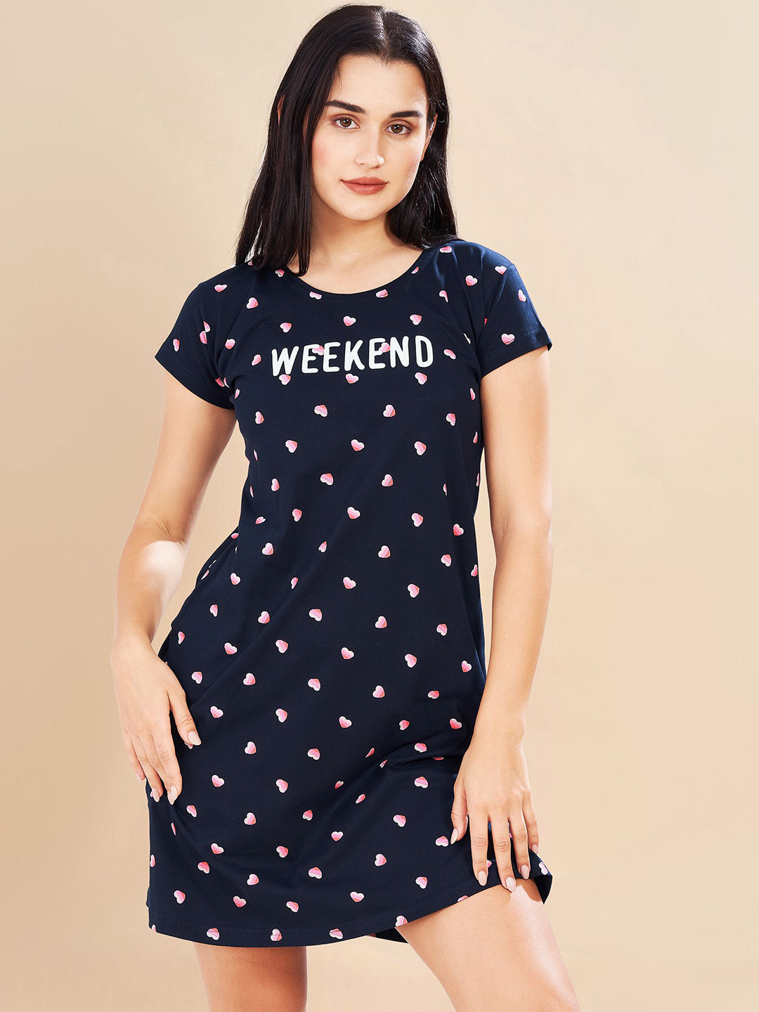 PASTEL CLIP Women Printed Round Neck T-shirt Nightdress