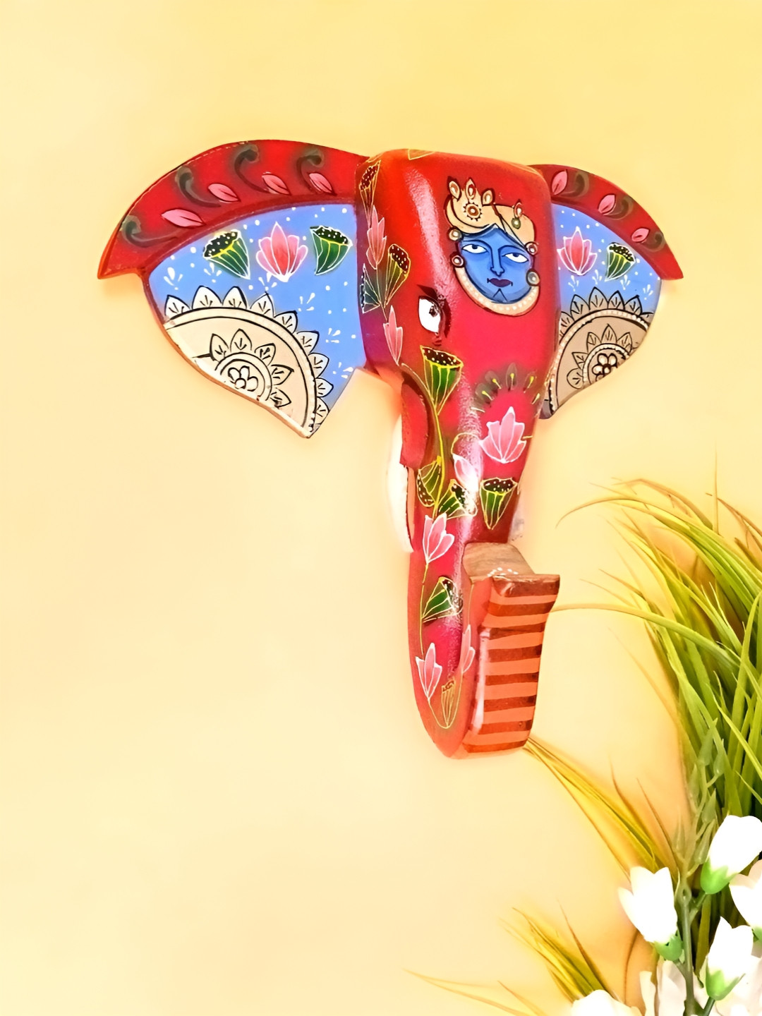 apka mart Krishna Face Wood Ethnic Motifs Glossy Hanging Hall Wall Masks-11In