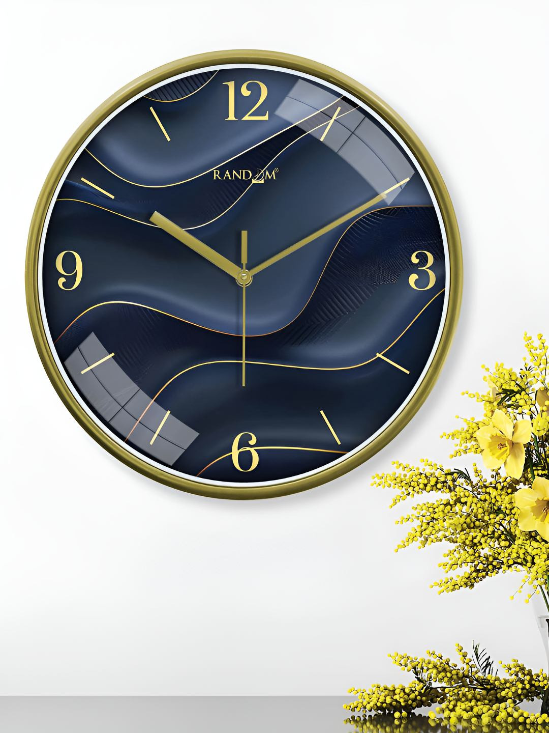 RANDOM Yellow & Blue Printed Round Contemporary Wall Clock