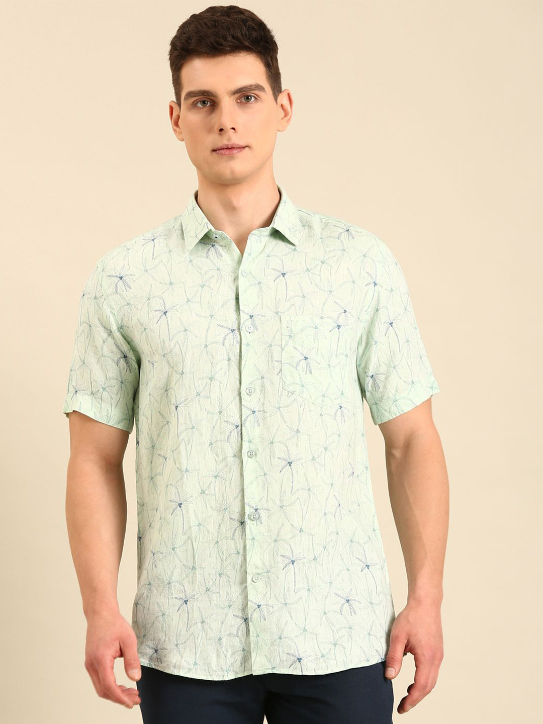 Linen Club Bahama Contemporary Slim Fit Abstract Printed Pure Linen Casual Shirt