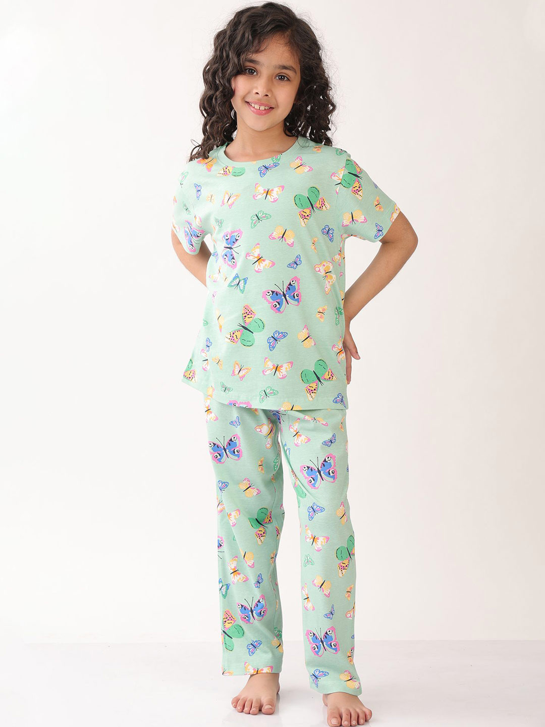 Anthrilo Girls Summer Butterfly Short Sleeve Pyjama Set