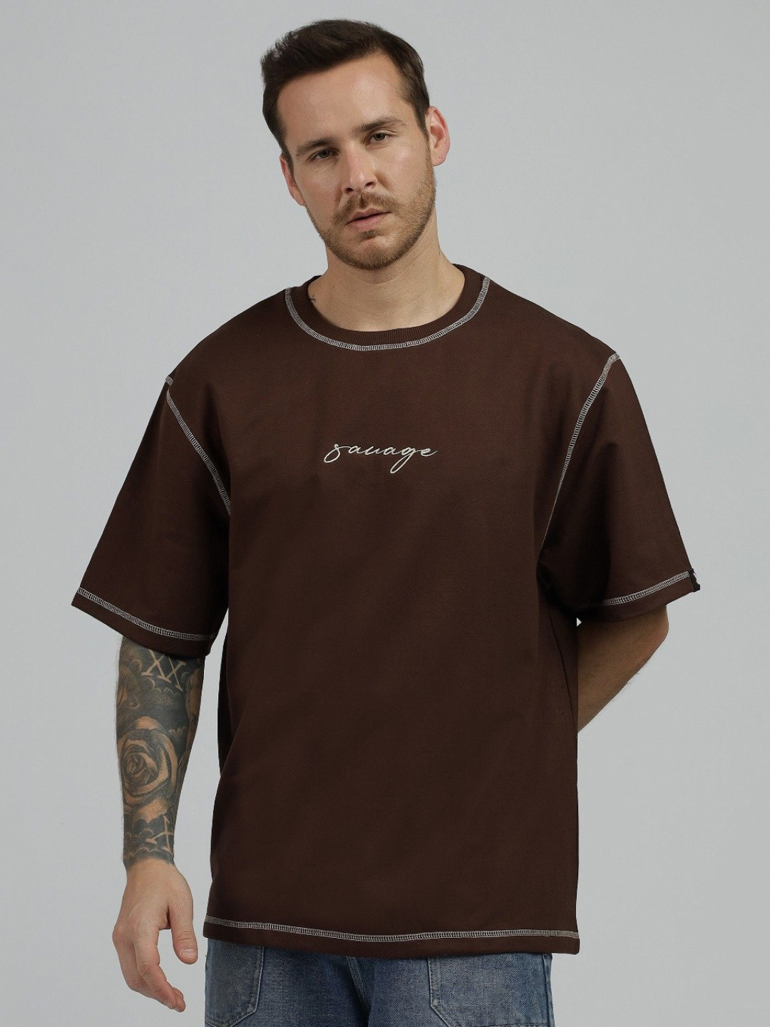 Be Savage Self Design Round Neck Cotton Oversized T-shirt