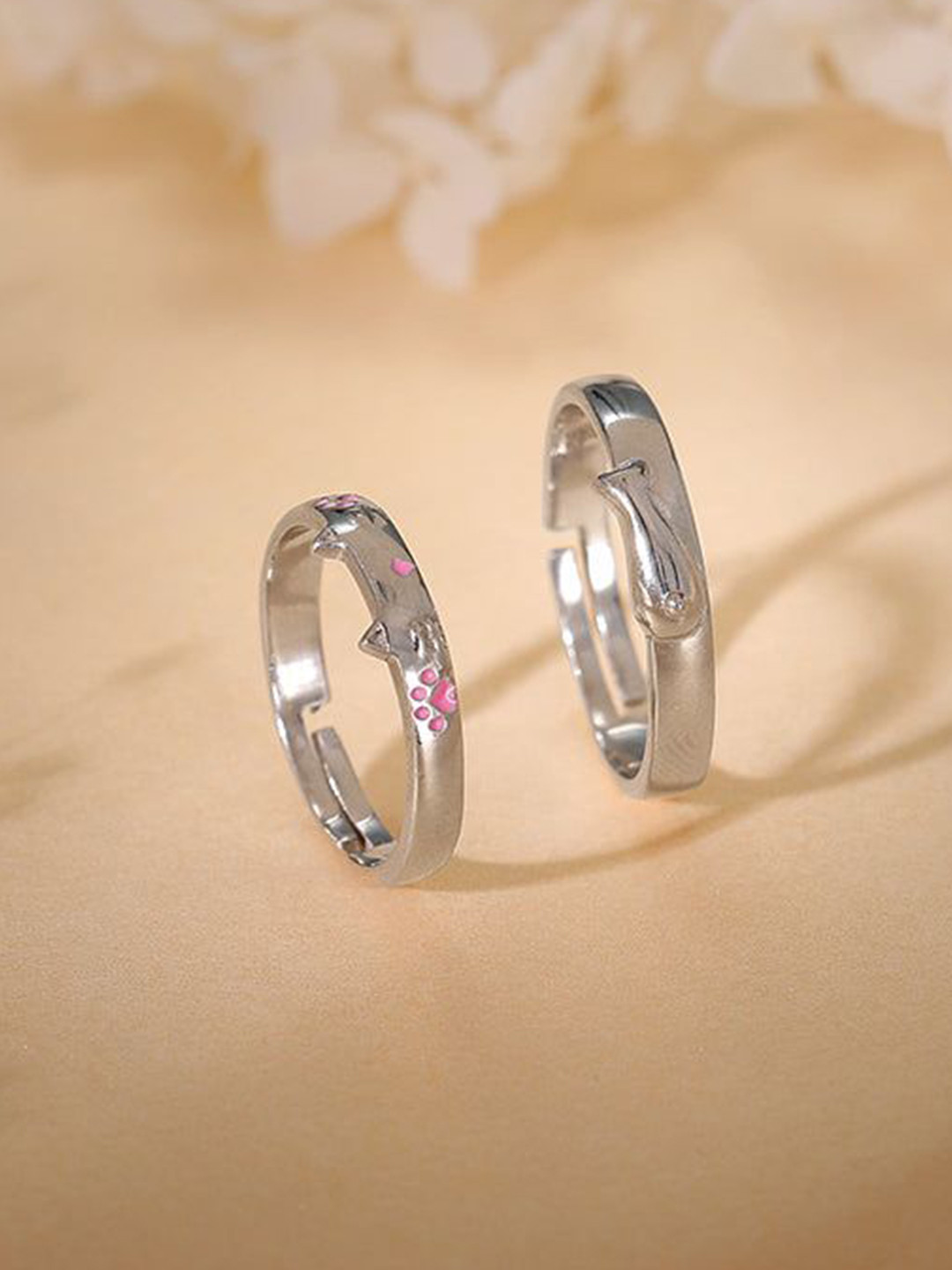 GIVA Unisex Set of 2 Cat Parents 925 Sterling Silver-Plated Couple Bands Rings
