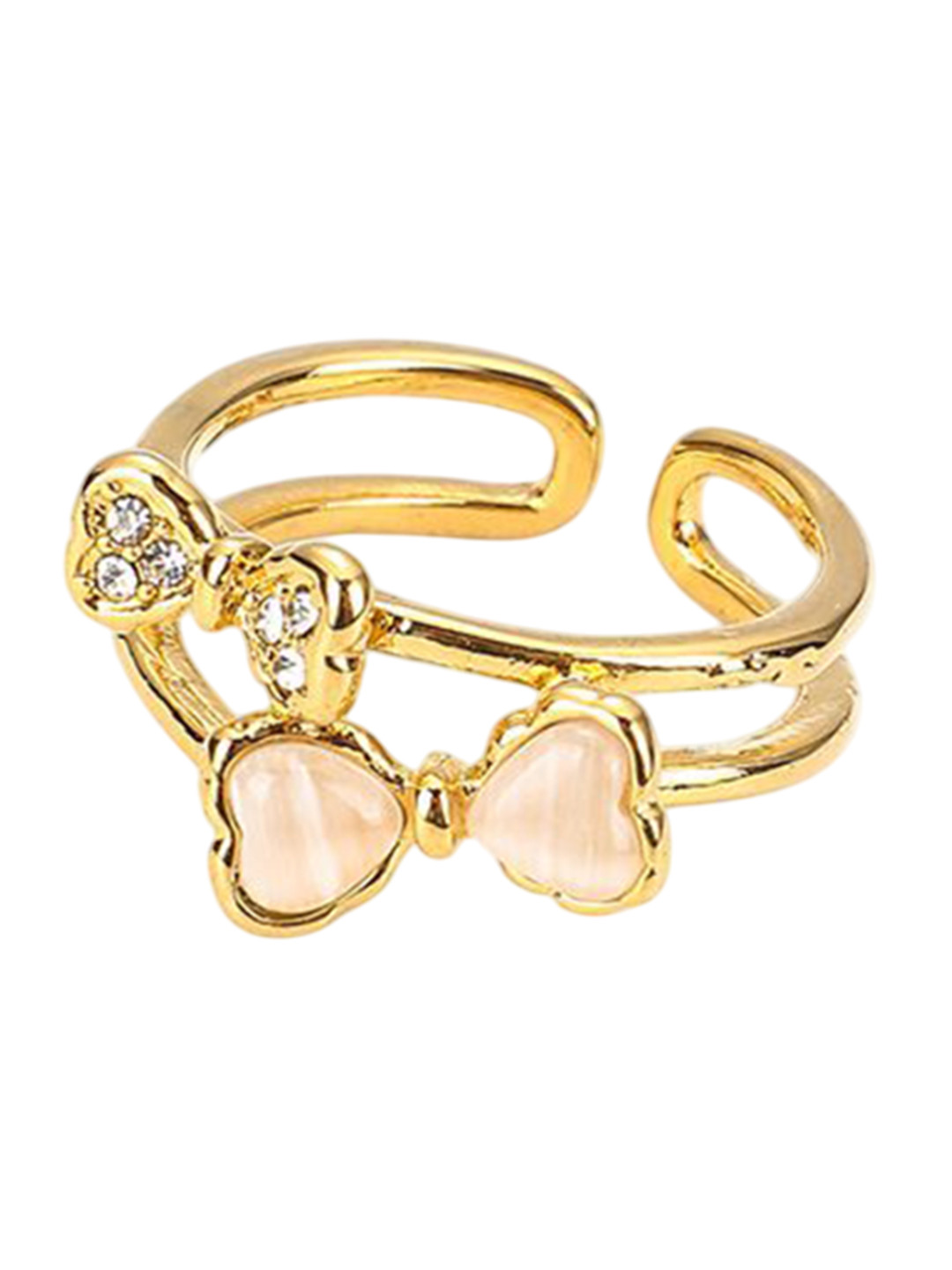 Just Lil Things Dual Bow Knot Stone Studded Finger Ring