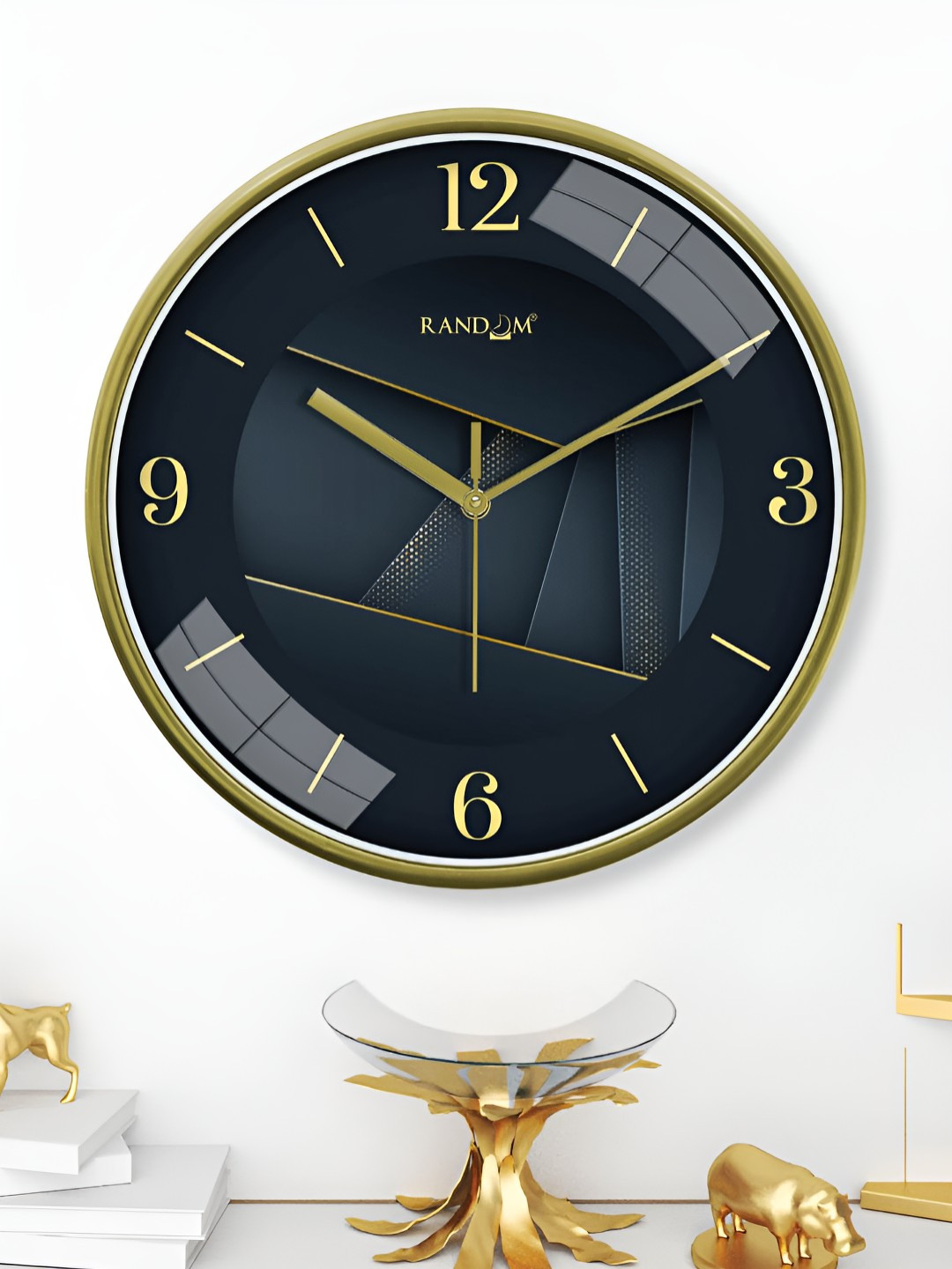 RANDOM Yellow & Blue Printed Analogue Sweep Silent Stylish Round Contemporary Wall Clock