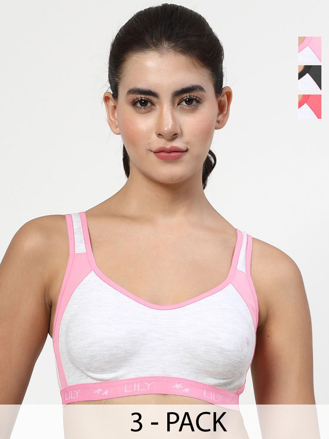 LILY Women Pack of 3 Strops999 Full Coverage Non Padded Sports Bra