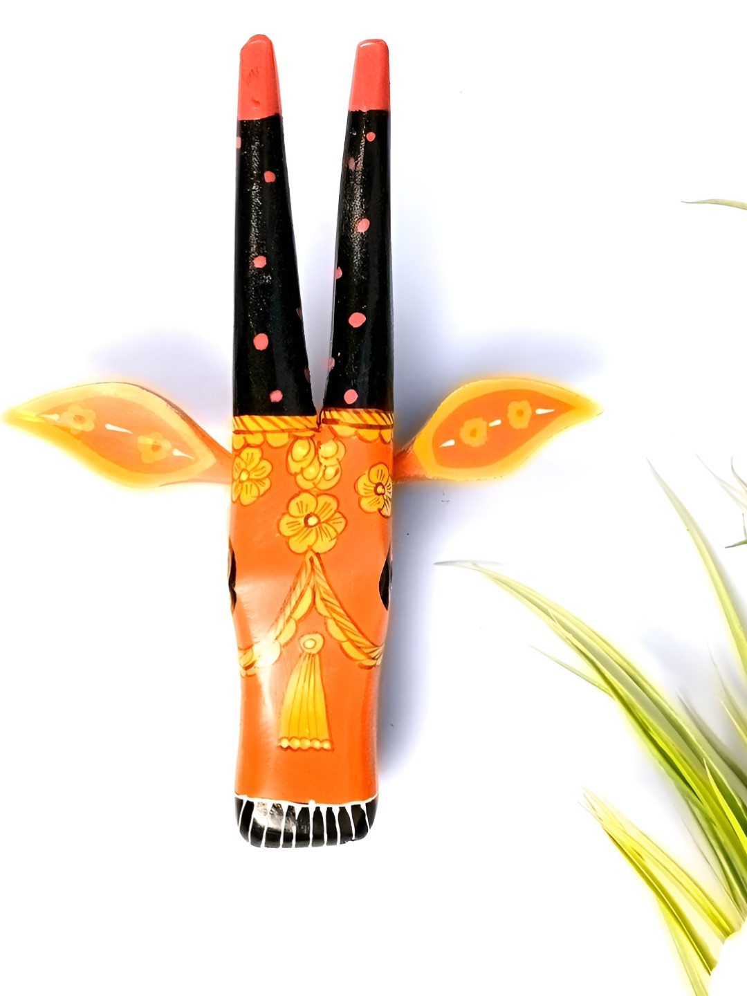 apka mart Orange & Black Printed Cow Head Hanging Wooden Wall Decor