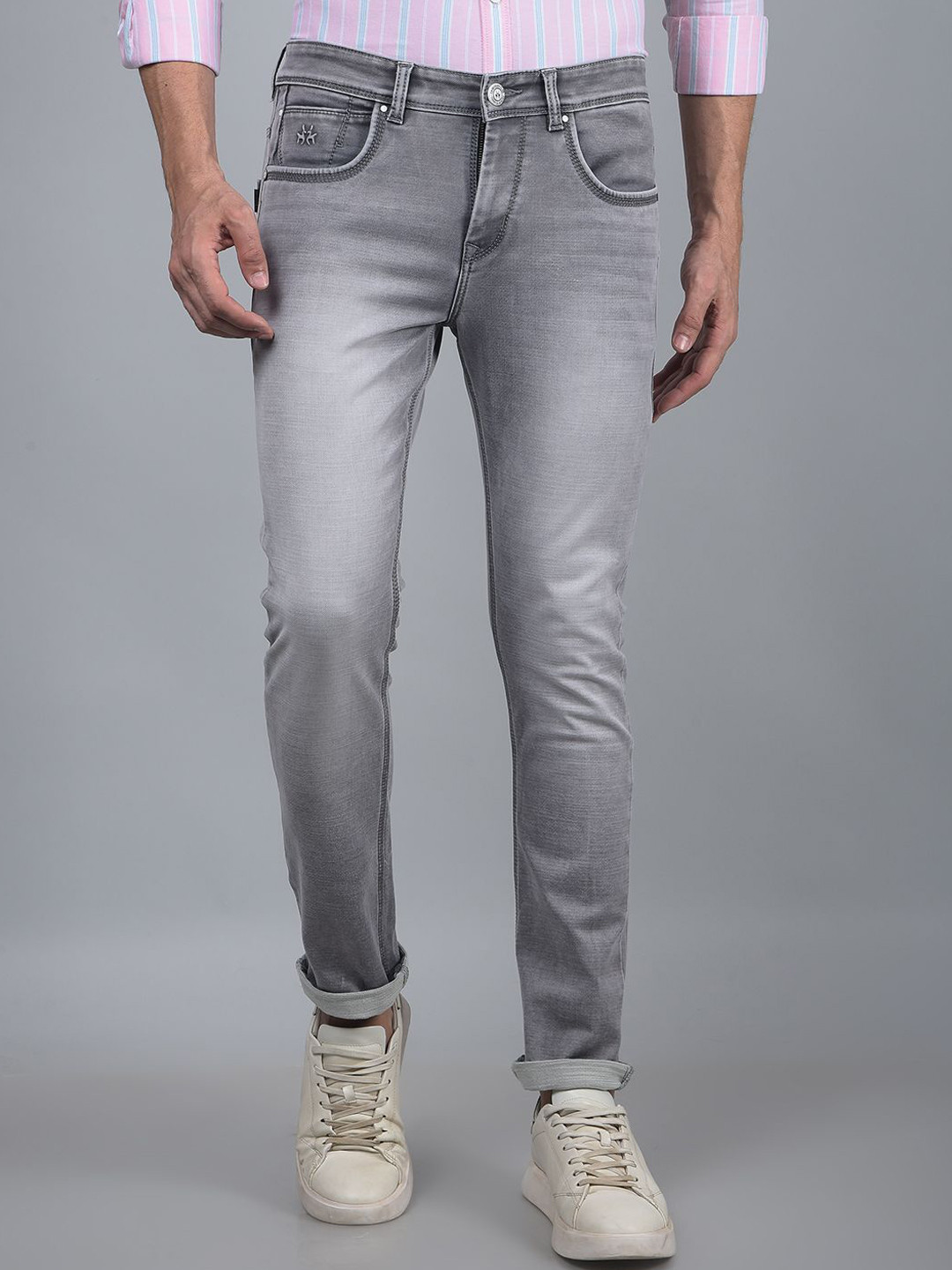 Crimsoune Club Men Slim Fit Heavy Fade Medium Shade Mid-Rise Stretchable Jeans