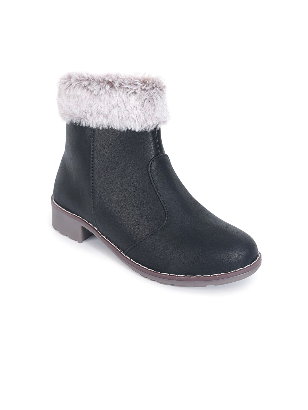 Padchin Women Block Heeled Winter Zipper Closure Fur Accent Boots