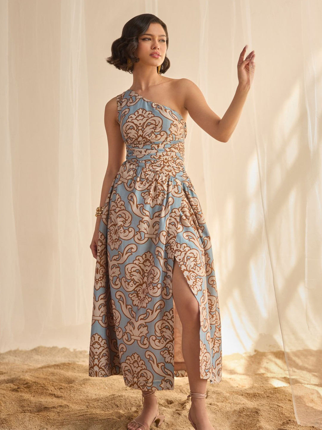 Style Island Floral Print One Shoulder Formal Fit & Flare Maxi Dress