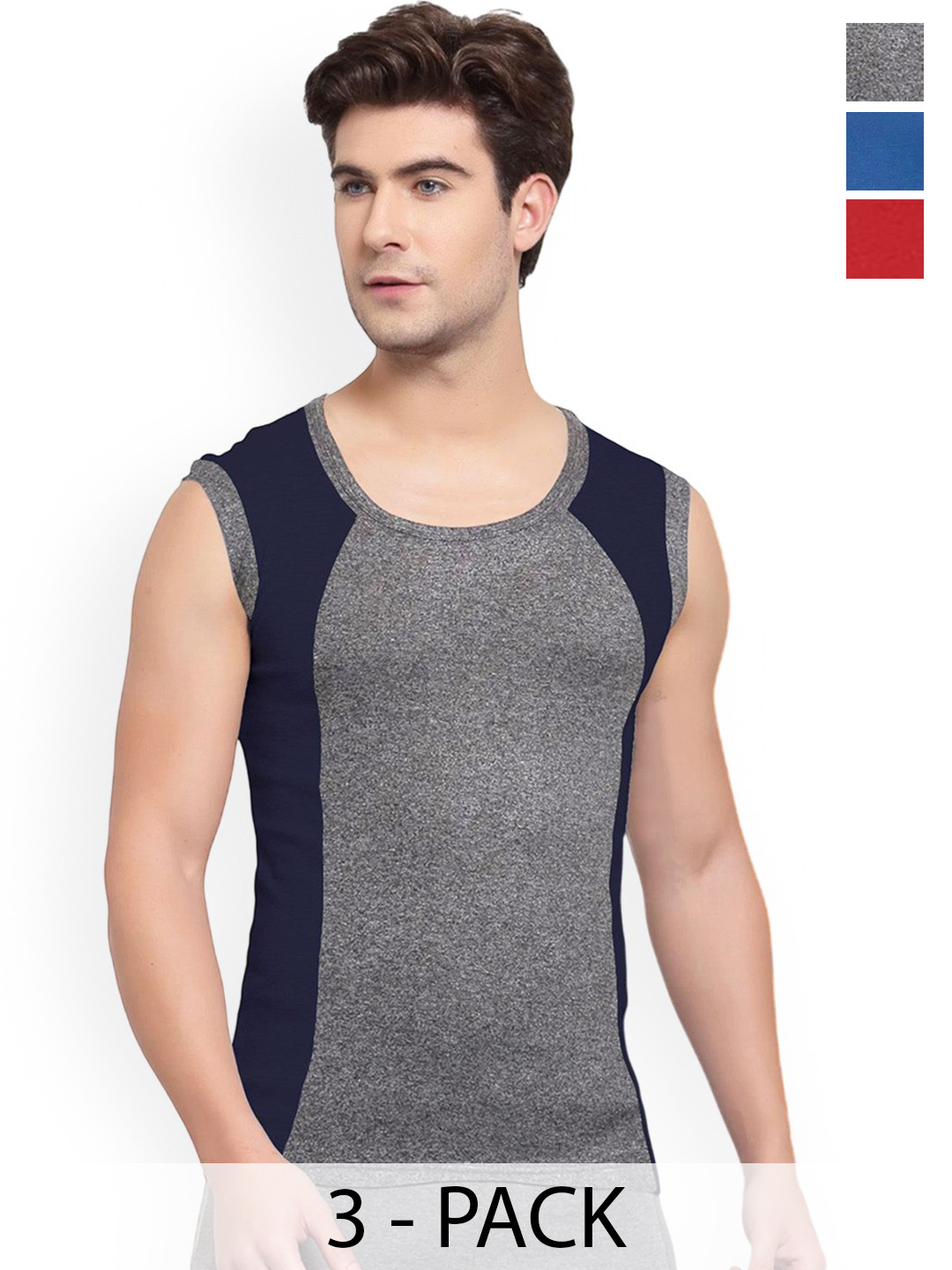 Sporto by Macho Pack Of 3 Knitted Pure Cotton Gym Vests
