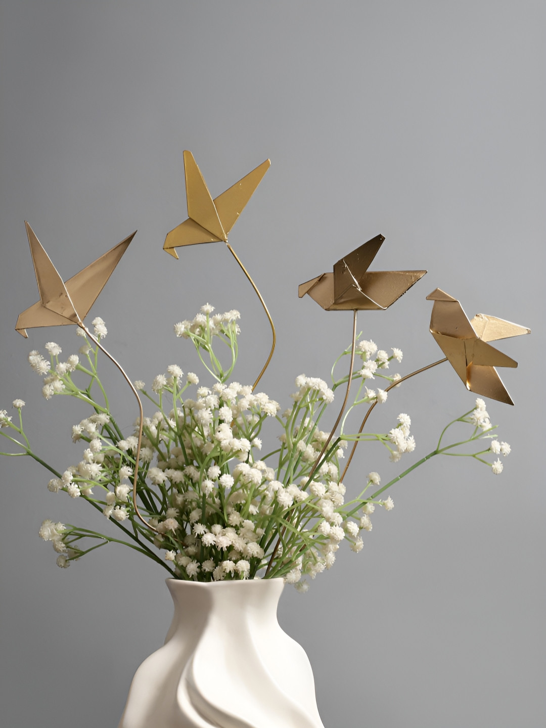 Glimpse Homes Gold-Toned 4 Pieces Origami Birds Metal Sticks