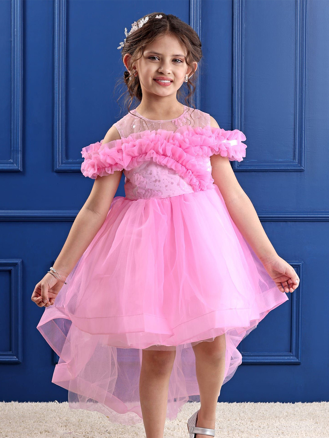 Mark & Mia Girls Self Design Ruffles Detail Fit & Flare Dress