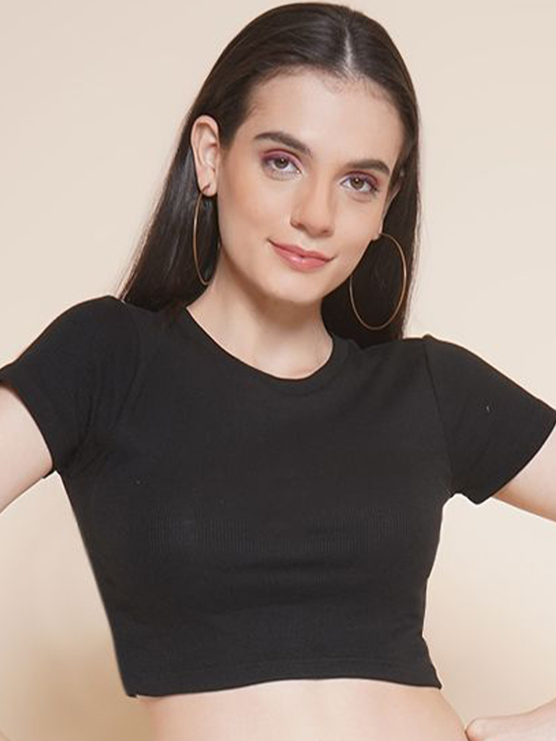 JAKANARY Women Round Neck Crop Top