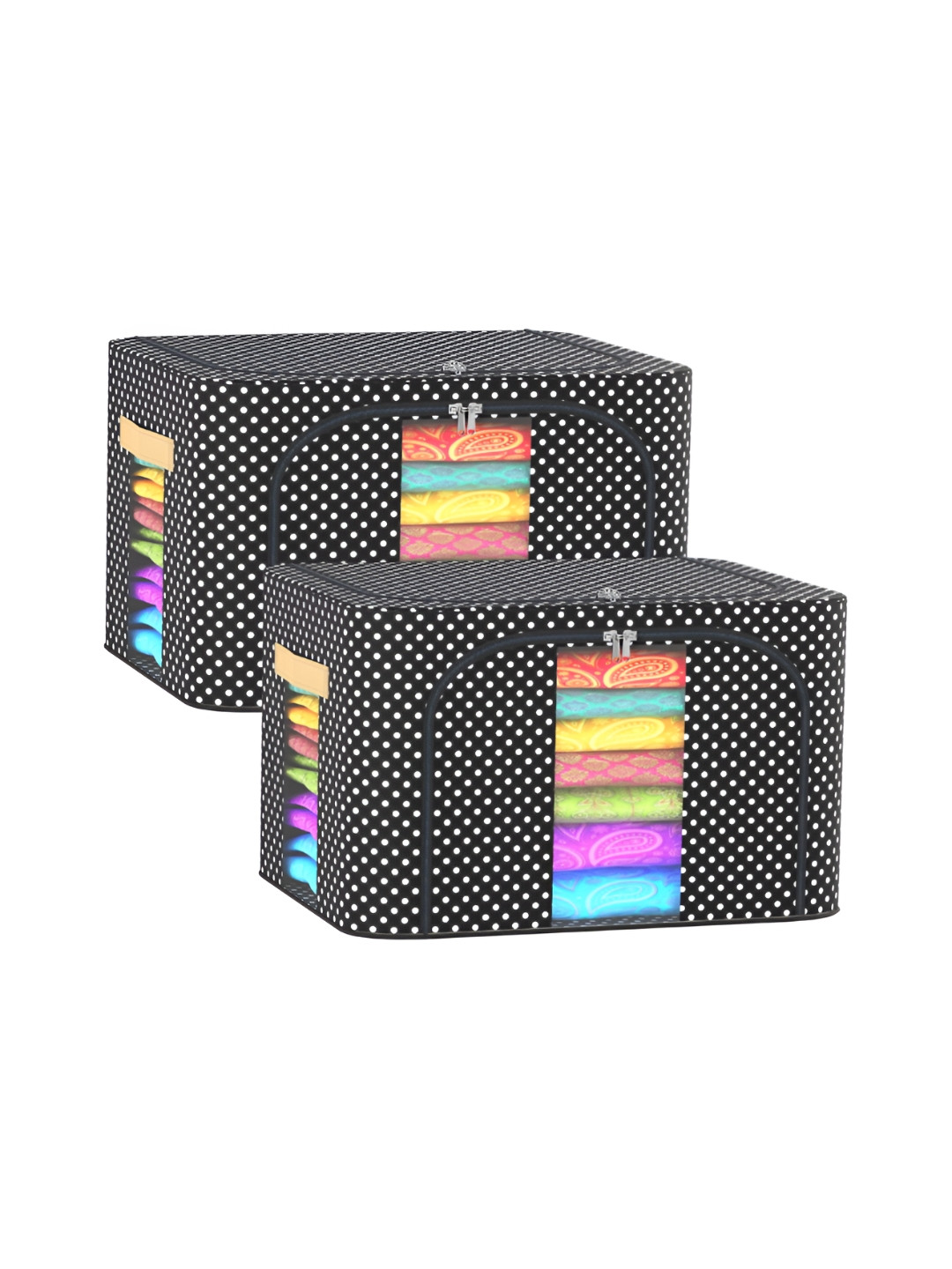 Aura Black & White 2 Pieces Printed Waterproof Cloth Storage Box