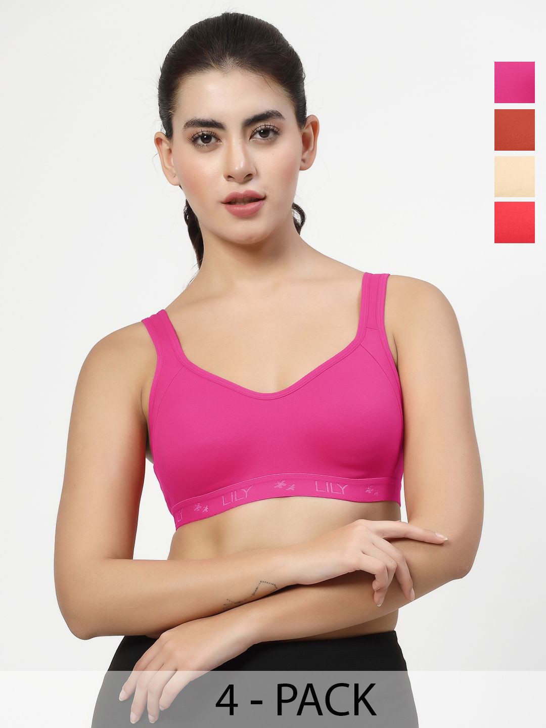 LILY Strops555 Pack of 4 Seamless Non Padded Sports Bra