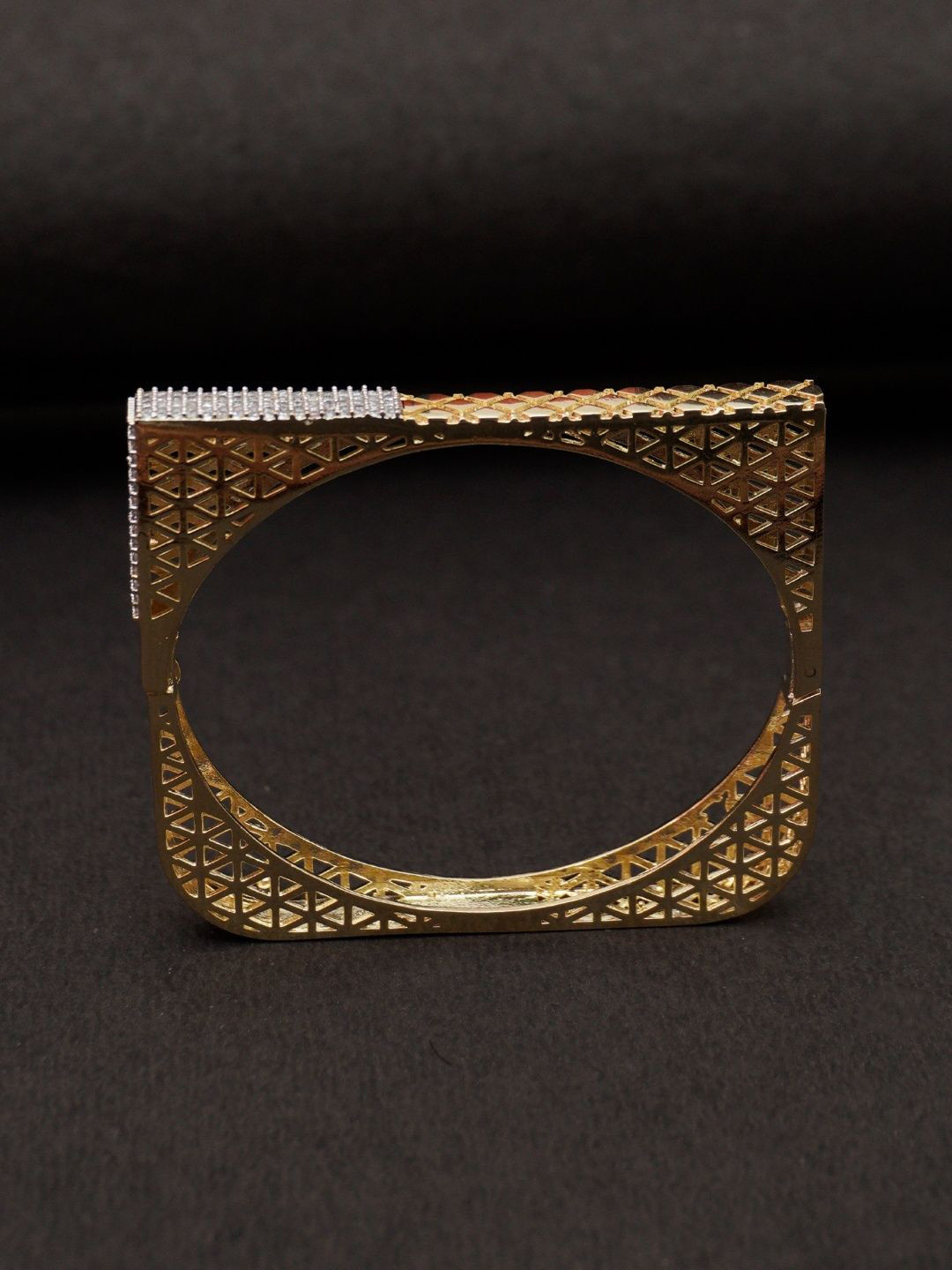 Niscka 18K Gold-Plated American Diamond Studded Bangle-Style Bracelet