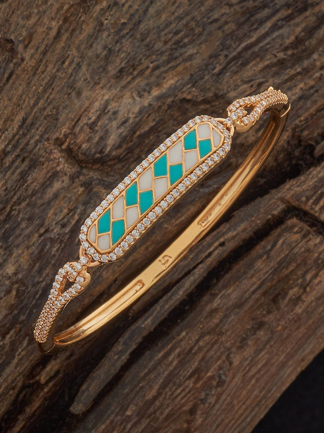 Kushal's Fashion Jewellery Gold Plated Ivory-Mint Green Cubic Zircon Studded Kada Bangle