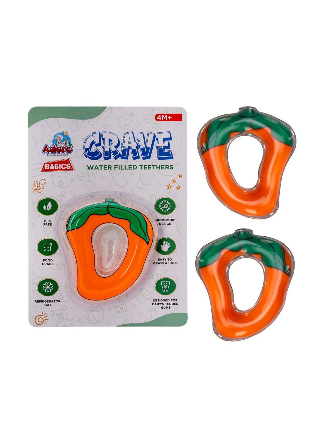 Adore Kids Set Of 2 Green & Orange -Colored Water Filled Teethers