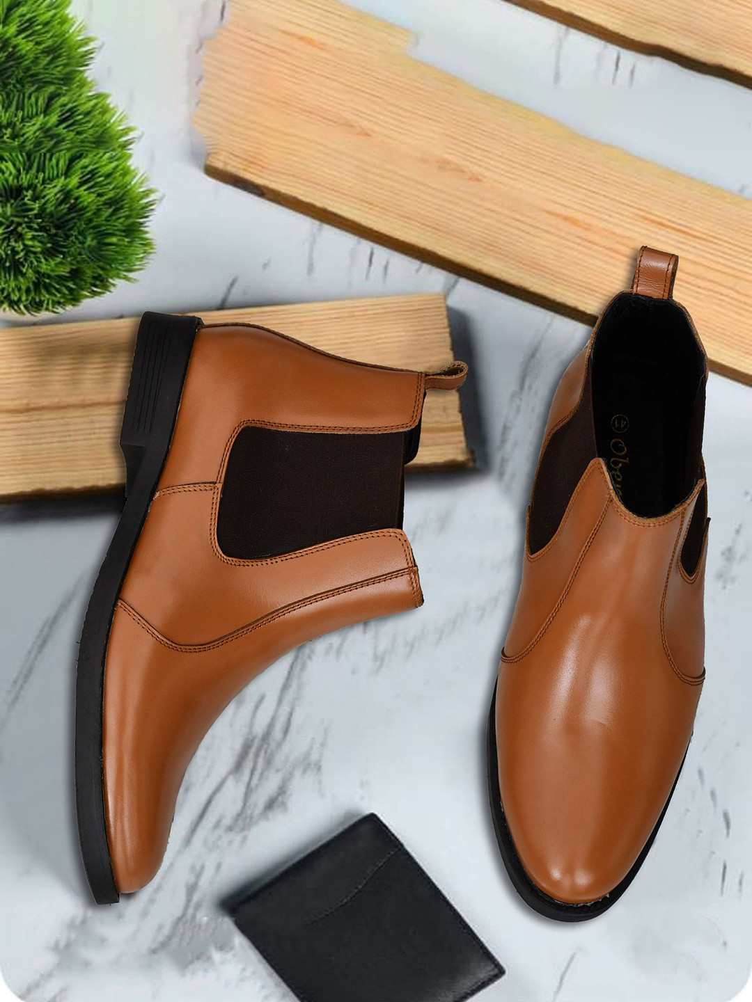 RDXO Men Leather Pointed Toe Flatform Chelsea Boots