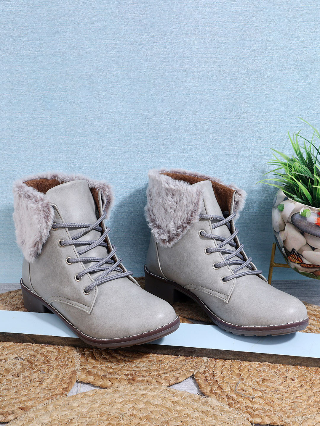 Padchin Women Block Heeled Fur Accent Boots