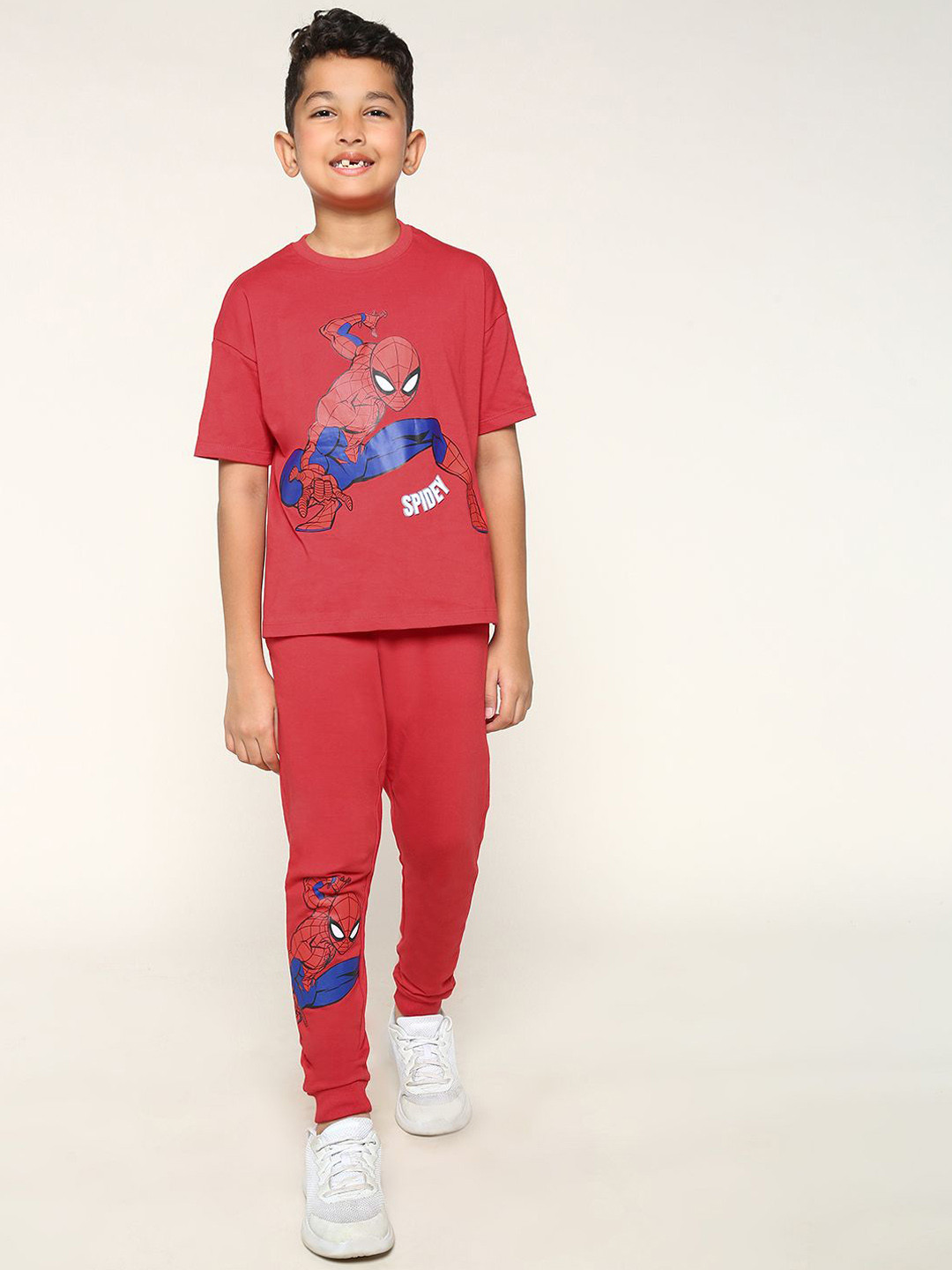 BONKIDS Boys Spider Man Printed Cotton Mid Rise Joggers