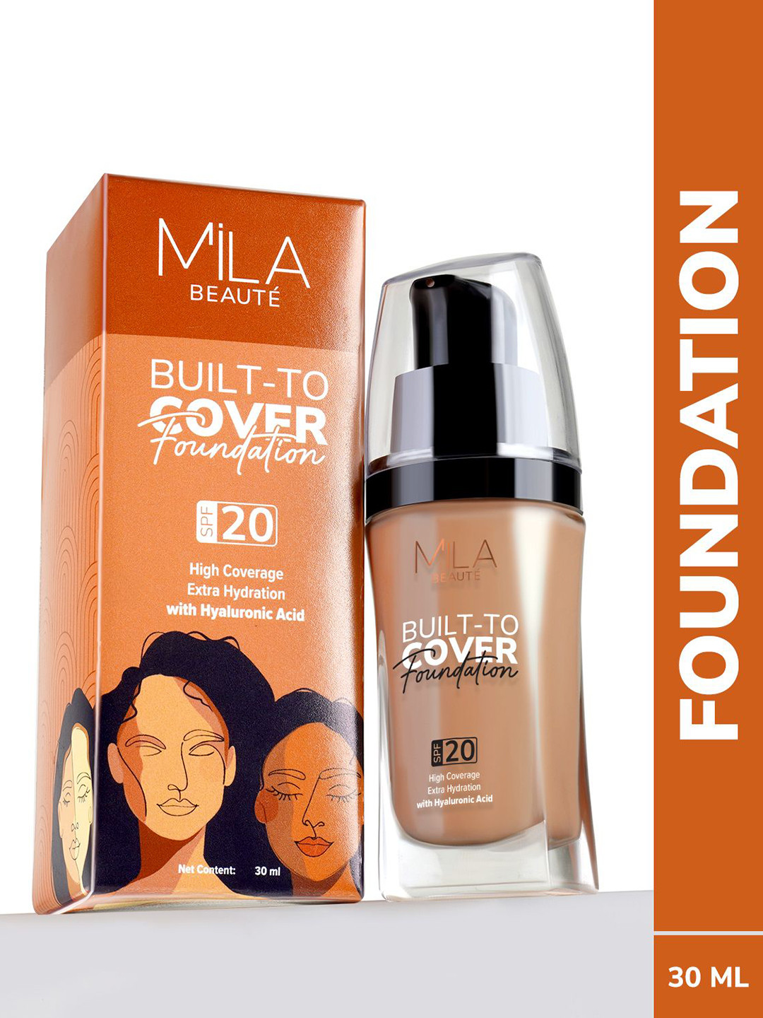 MILA BEAUTE Built To Cover Foundation SPF 20 With Hyaluronic Acid - 30 ml - Caramel