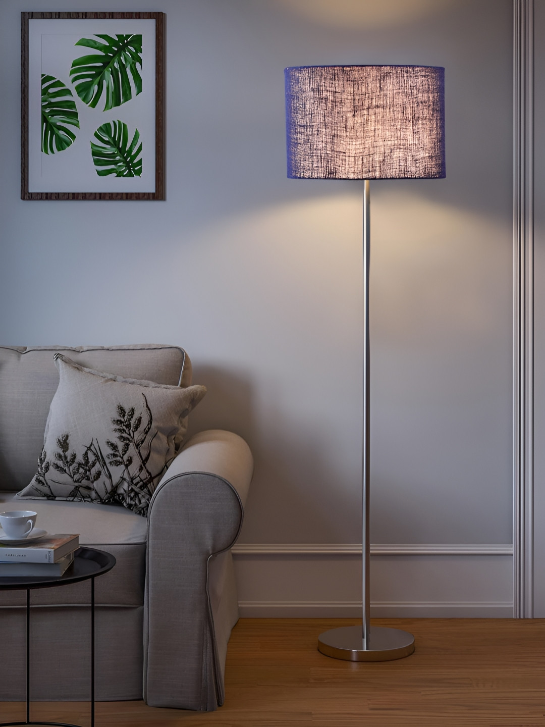 Devansh Blue & Black Jute Drum Steel Cylindrical Floor Lamp