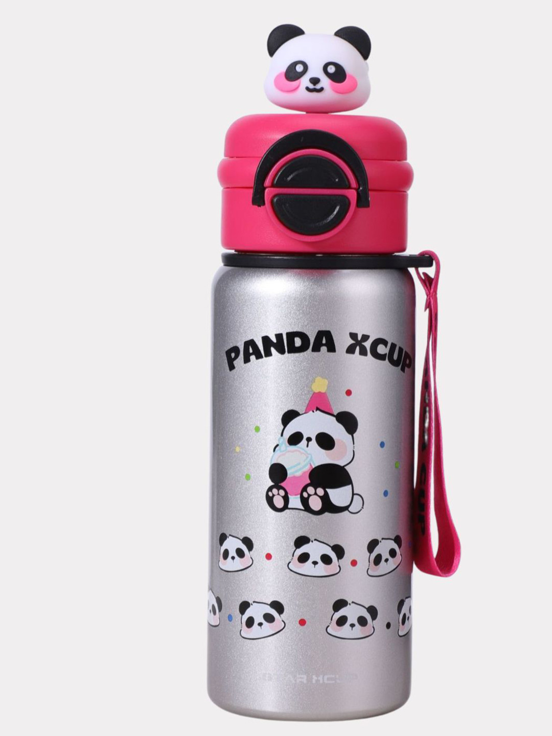 Little Surprise Box LLP Silver-Toned Stainless Steel Panda Printed Water Bottle 550 ml
