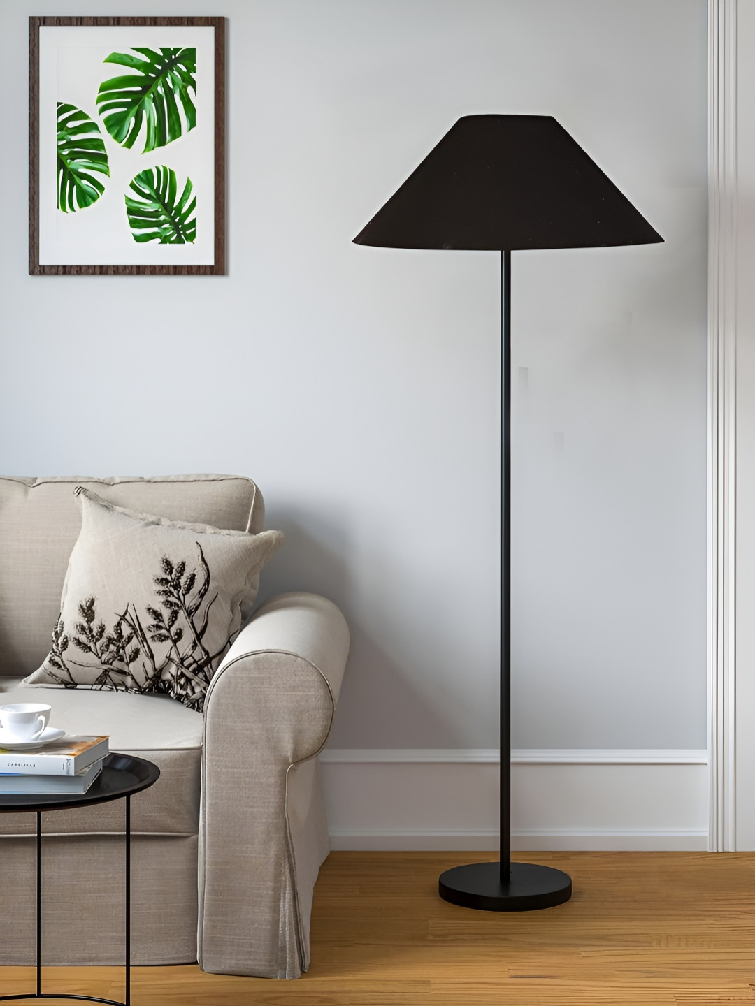 Devansh Black Frustum Floor Lamps With Wood Base