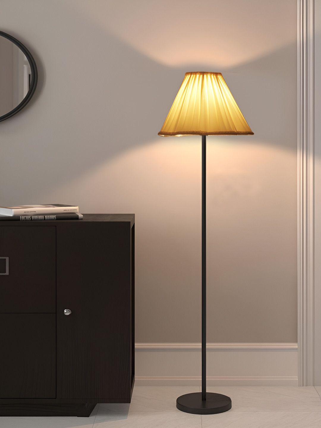 Devansh Off White & Black Cotton Vintage Shade Floor Lamps