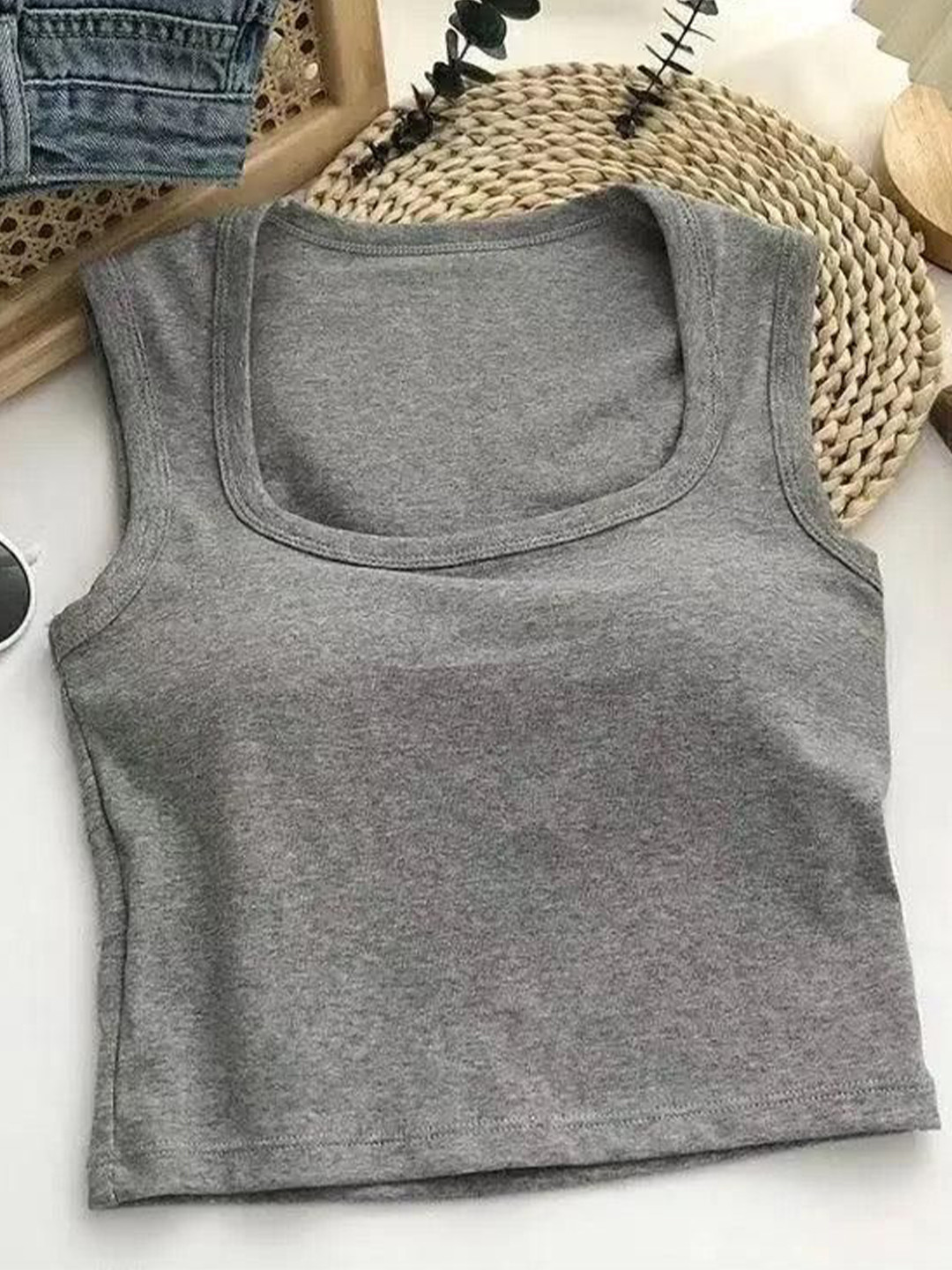 Miss Mosa By Akanksha  Women Grey Kelly Tank Tops with Inbuilt Bra