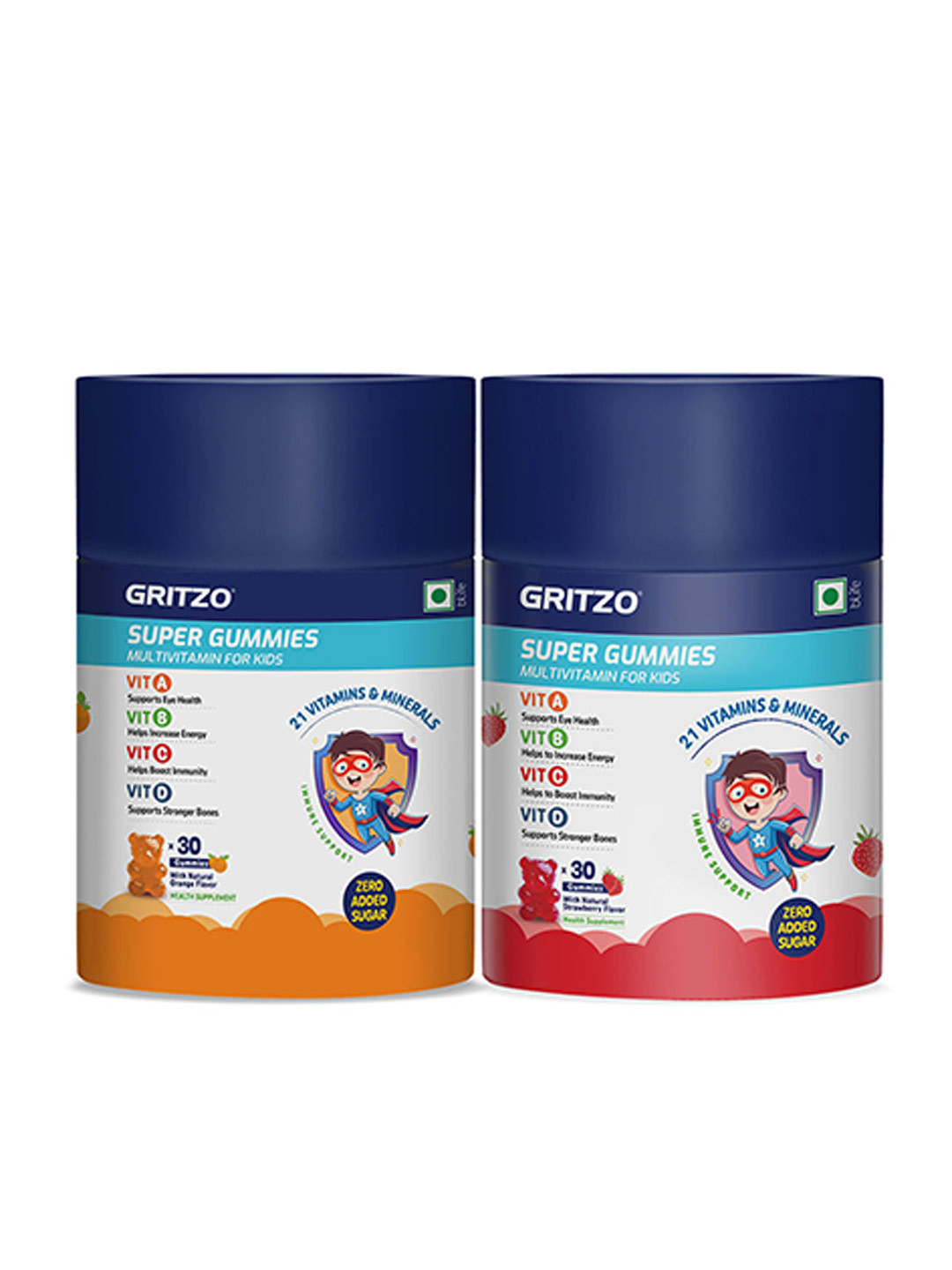 Gritzo Set of 2 Super Gummies Multivitamin For Kids - 30 Gummies Each