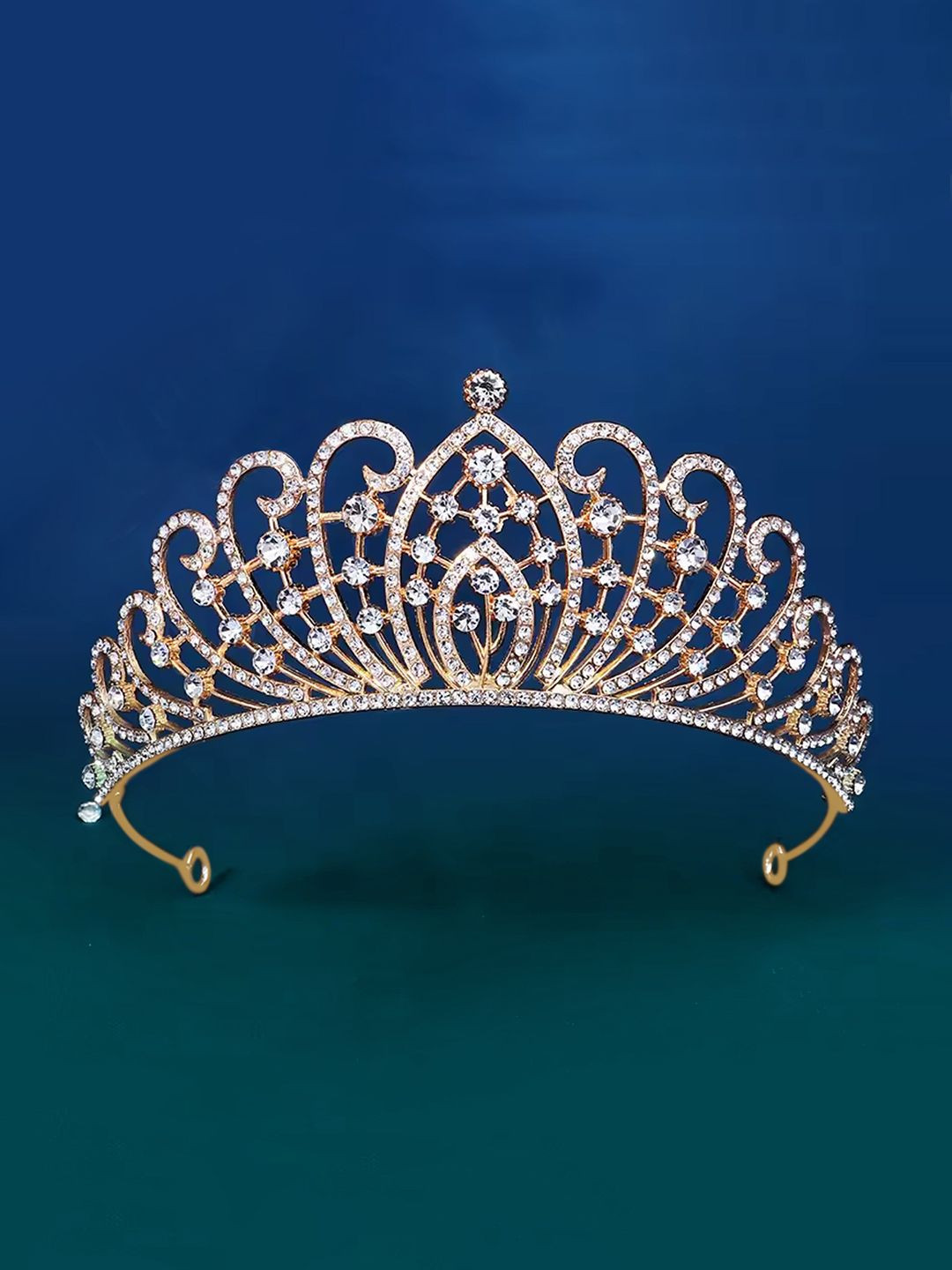 Peora Women Gold Plated CZ Studded Princess Tiara