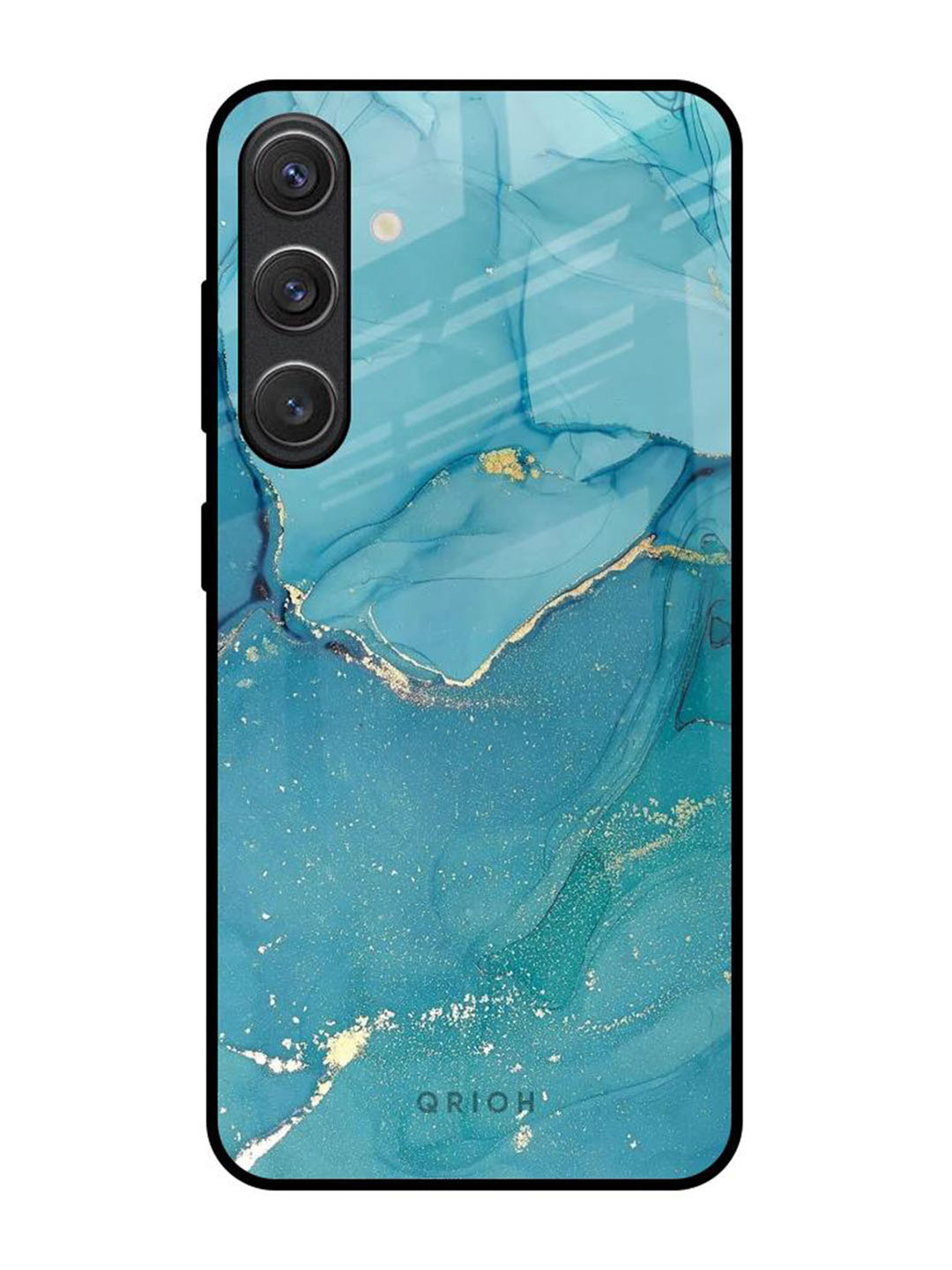 QRIOH Blue Golden Glitter Real Samsung Galaxy S25 5G Impact Resistant Back Case