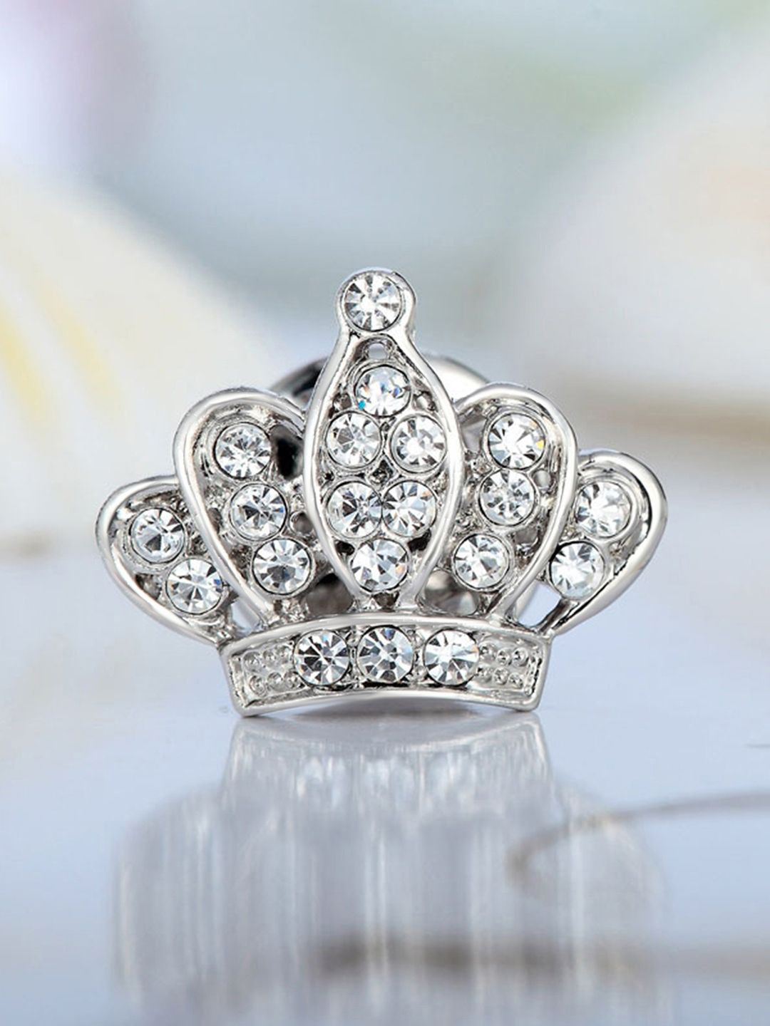Peora Silver-Plated Cubic Zirconia Studded Kings Crown Elegant Brooch Jewellery for Men