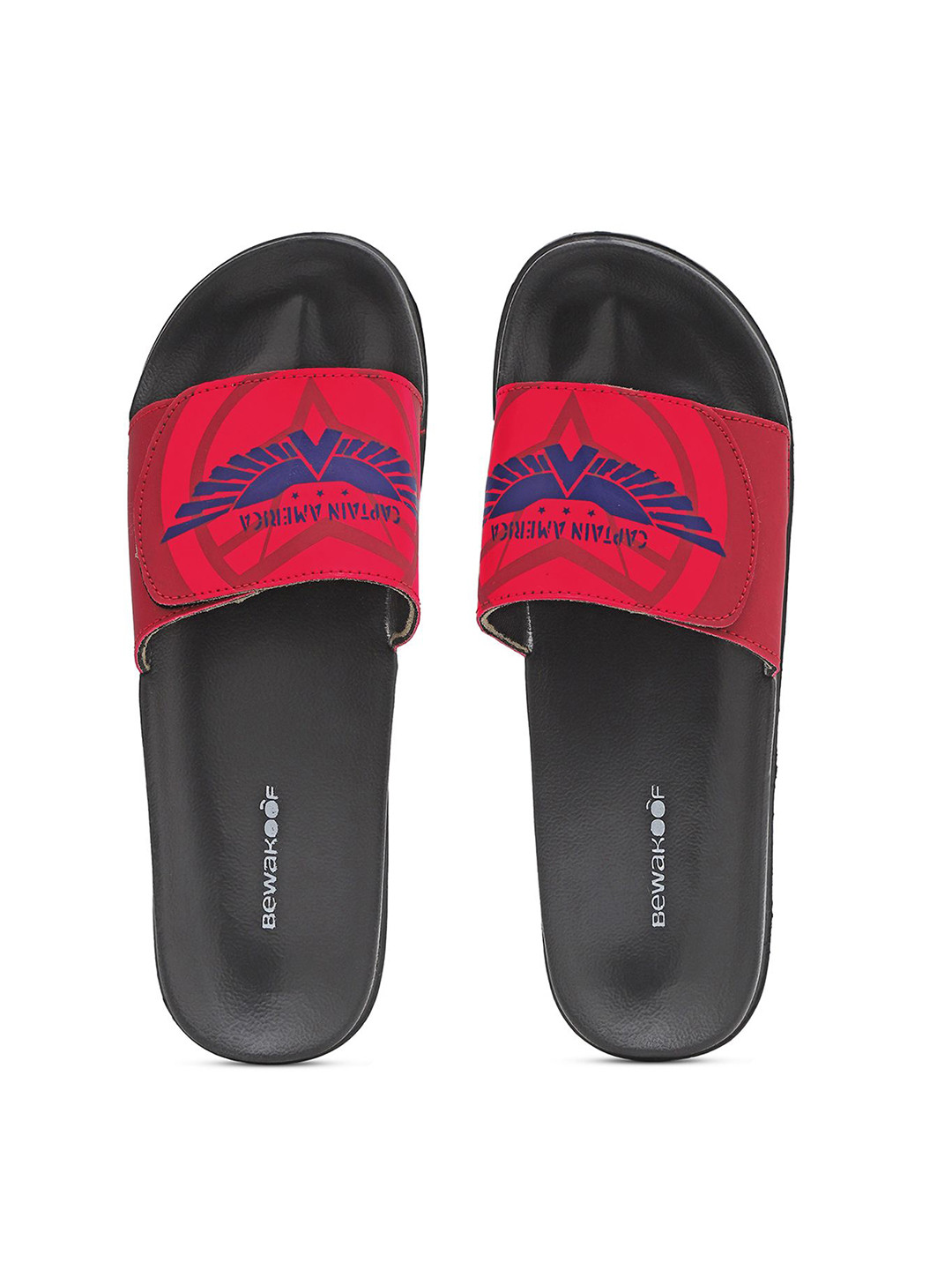 Bewakoof Men Official Marvel Merchandise Captain America Avenger Printed Sliders