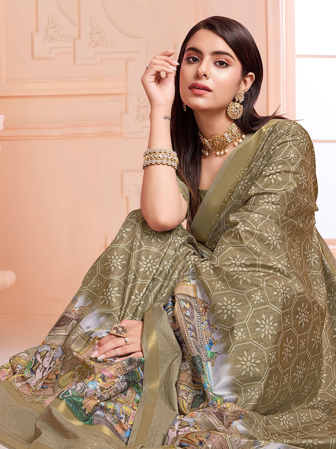 Rekha Maniyar Kalamkari Sequinned  Ready to Wear Saree