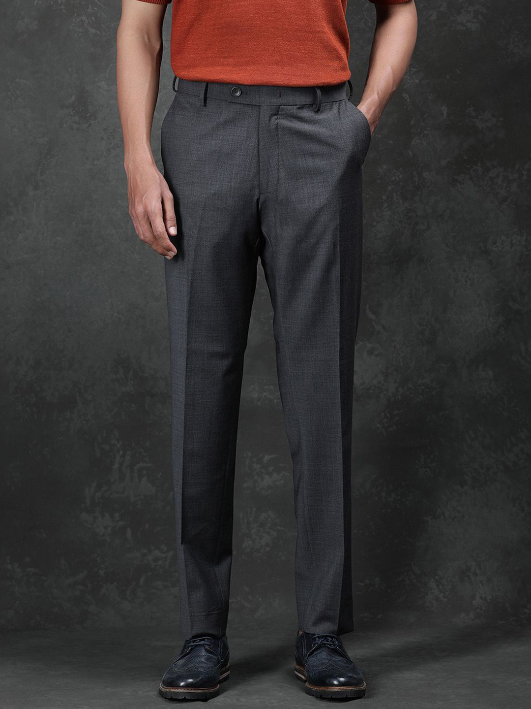 RARE RABBIT Men Arbo Primary Grey Mid Rise Trousers