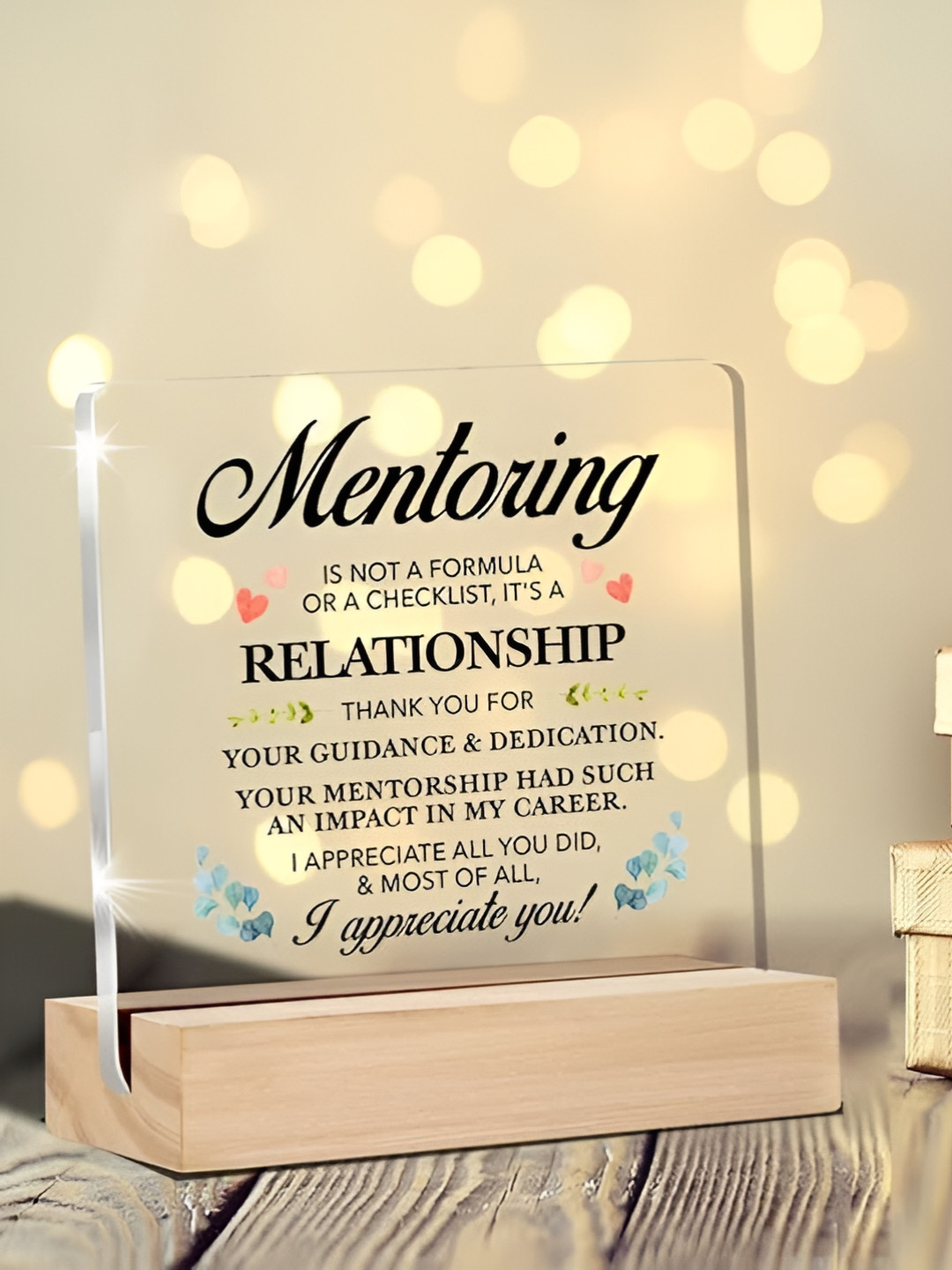 BS AMOR Thank You Gifts For Women Men Friends White Wood Natural Living Room Set of 2 Medium Showpieces - 2 Inches